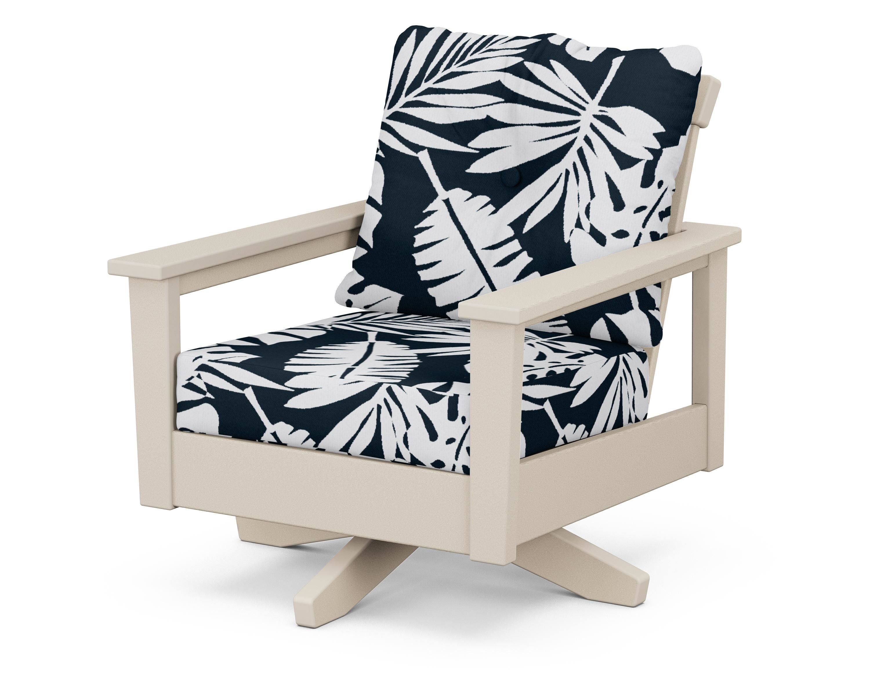 POLYWOOD® Prescott Deep Seating Swivel Chair in Sand / Leaf Marine Indigo