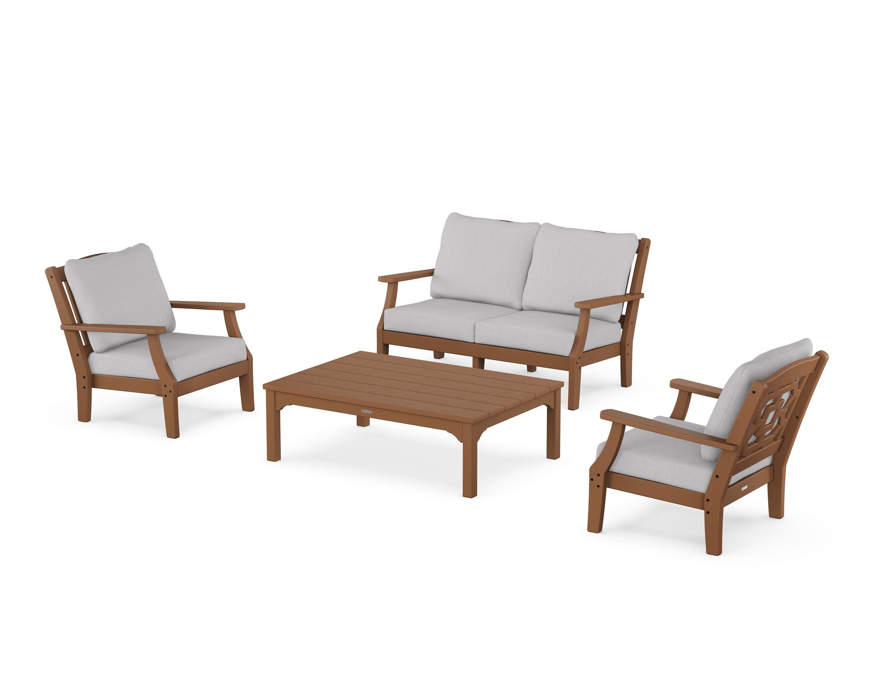 Martha Stewart by POLYWOOD® Chinoiserie 4-Piece Deep Seating Set with Loveseat in Teak / Granite