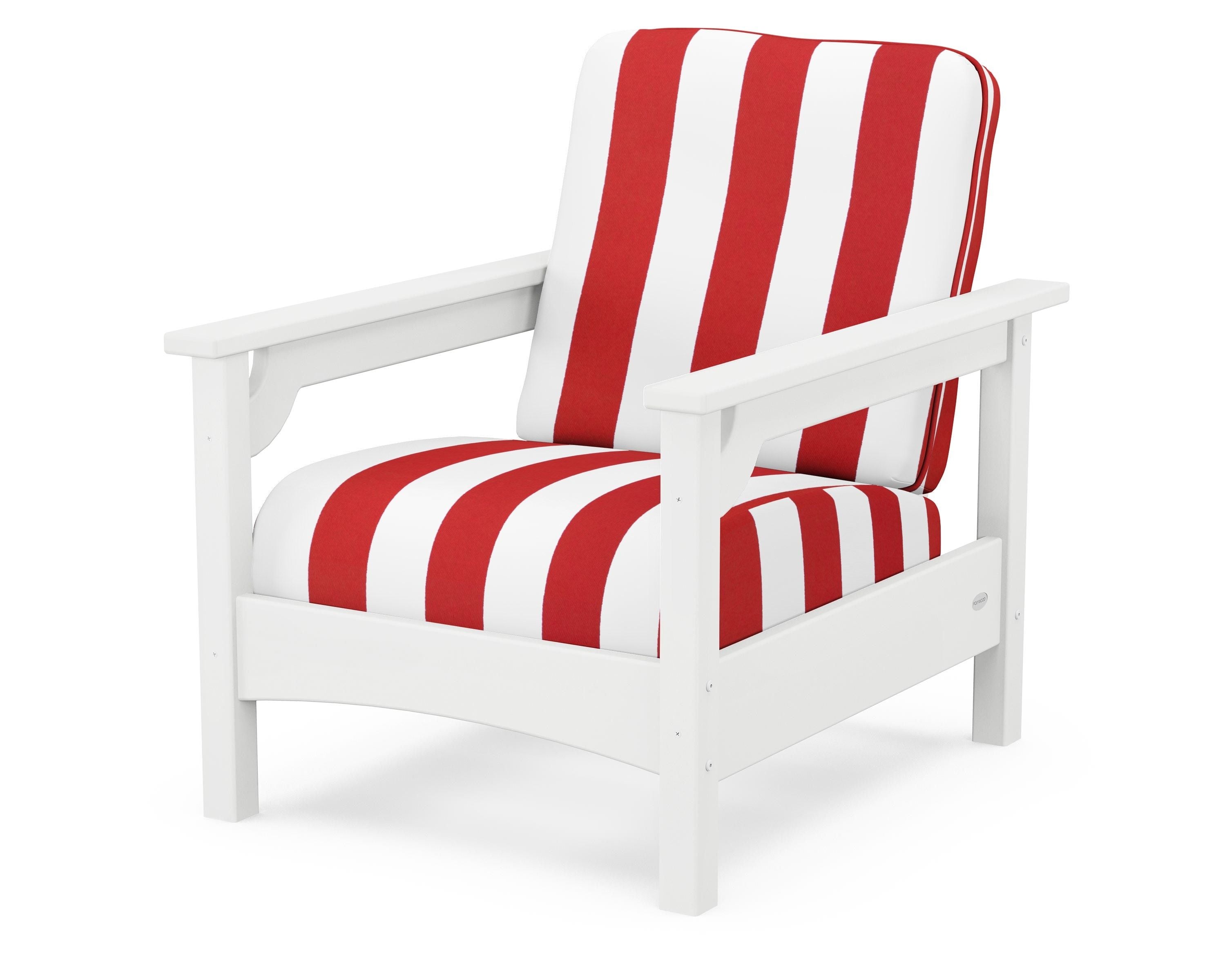 POLYWOOD® Club Chair in White / Cabana Stripe Crimson