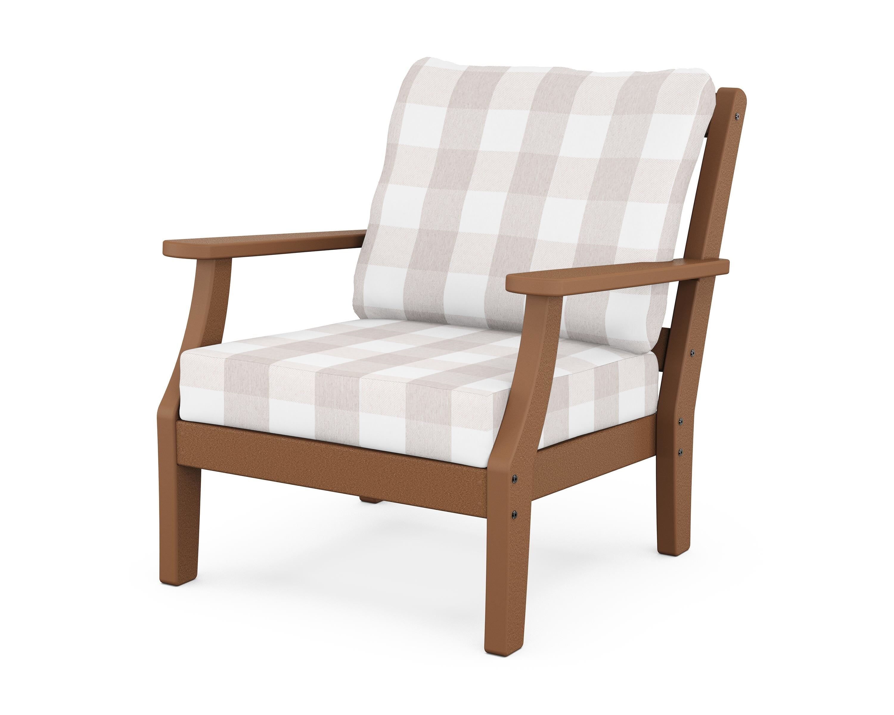 Martha Stewart by POLYWOOD® Chinoiserie Deep Seating Chair in Teak / Buffalo Plaid Dune Burlap