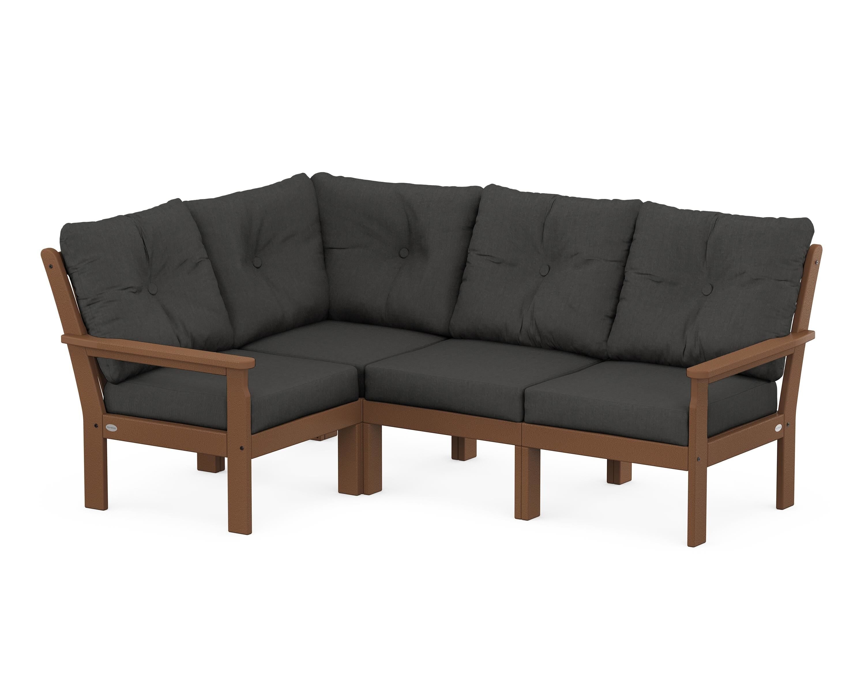 POLYWOOD® Vineyard 4-Piece Sectional in Teak / Spectrum Carbon