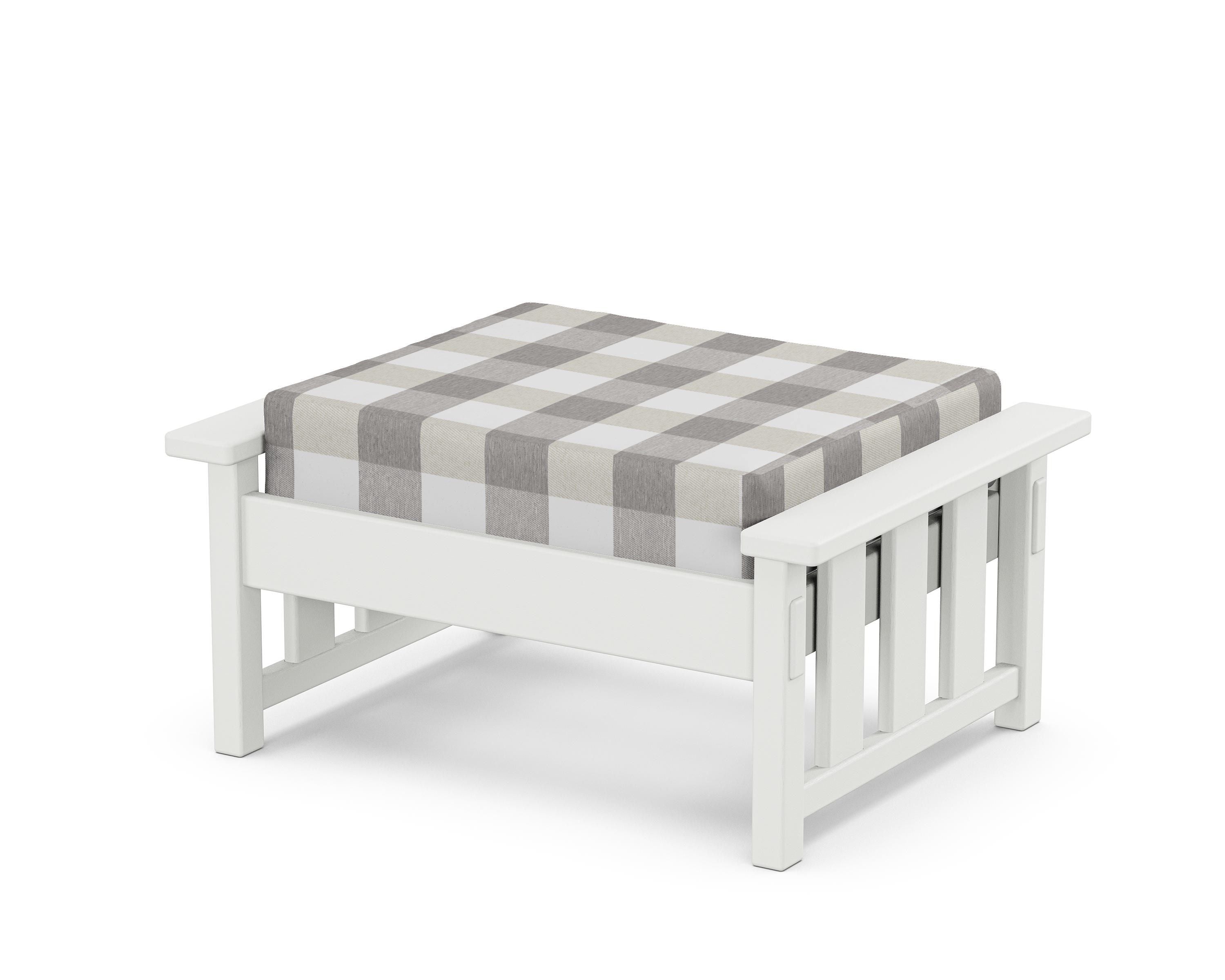 Martha Stewart by POLYWOOD® Acadia Deep Seating Ottoman in White / Buffalo Plaid Grey Mist