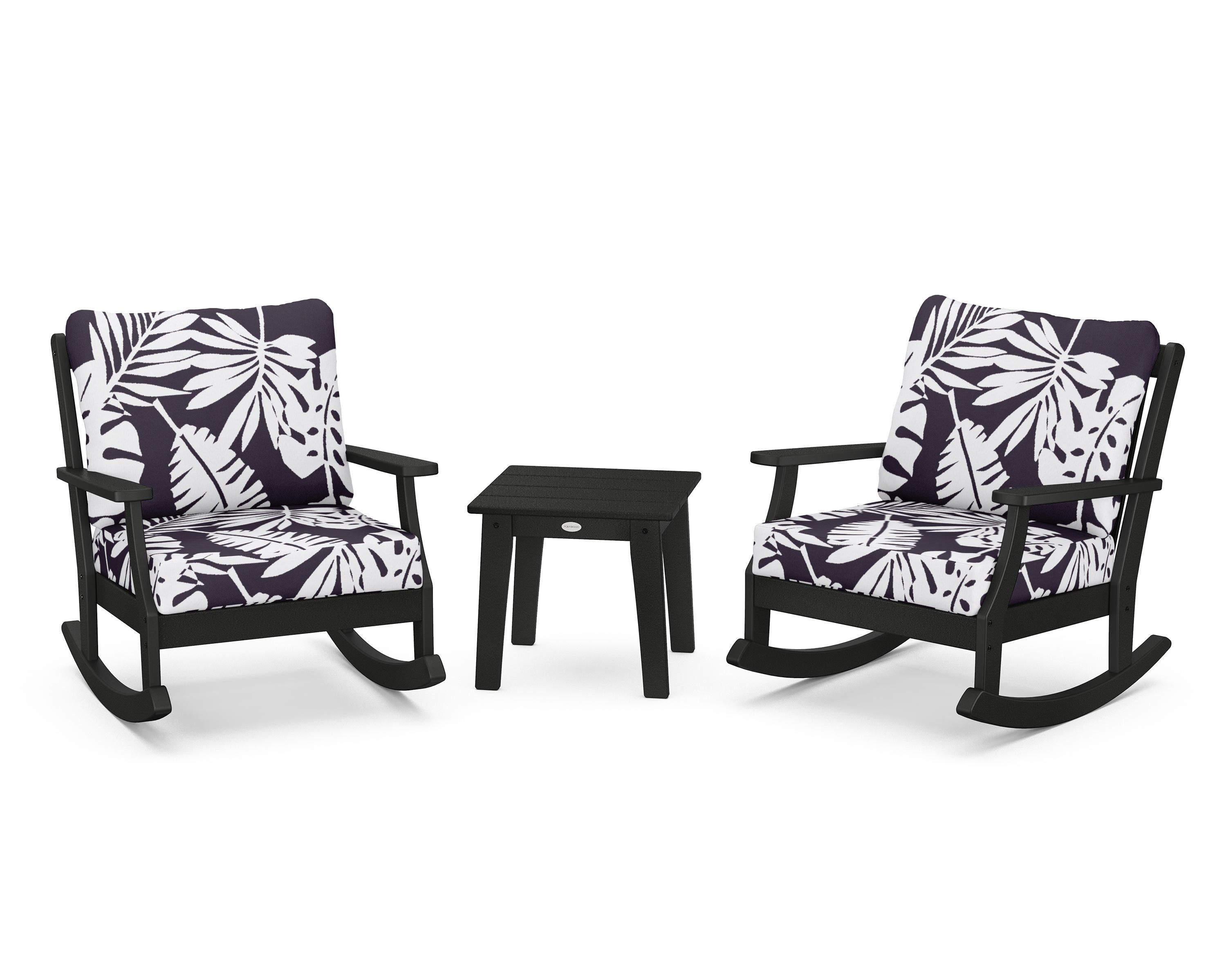 POLYWOOD® Braxton 3-Piece Deep Seating Rocker Set in Black / Leaf Navy