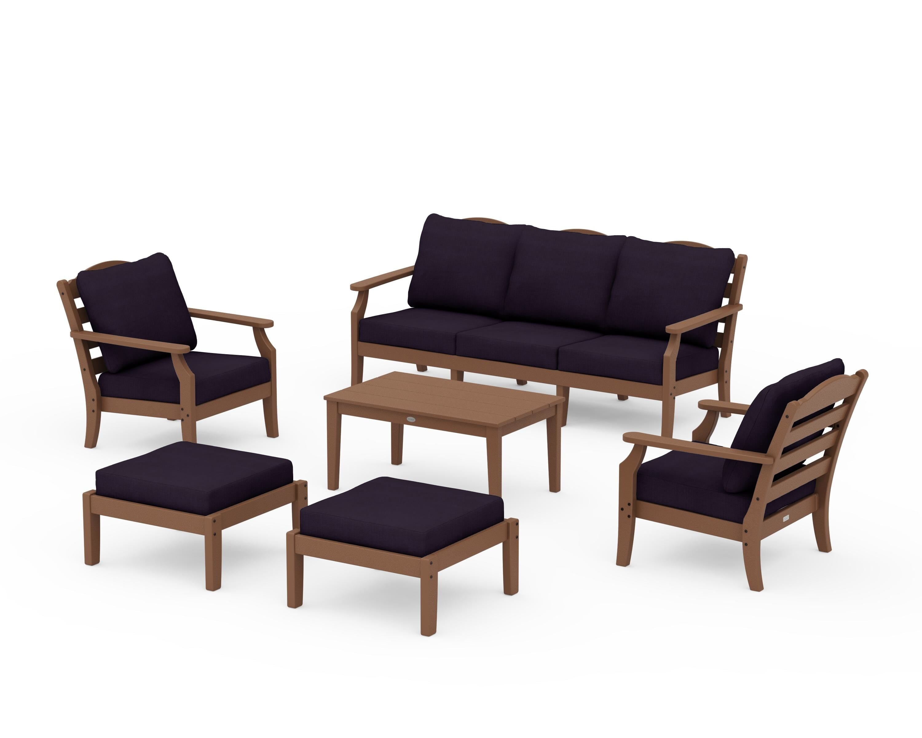 Draper James™ by POLYWOOD® Savannah 6-Piece Lounge Sofa Set in Teak / Navy Linen