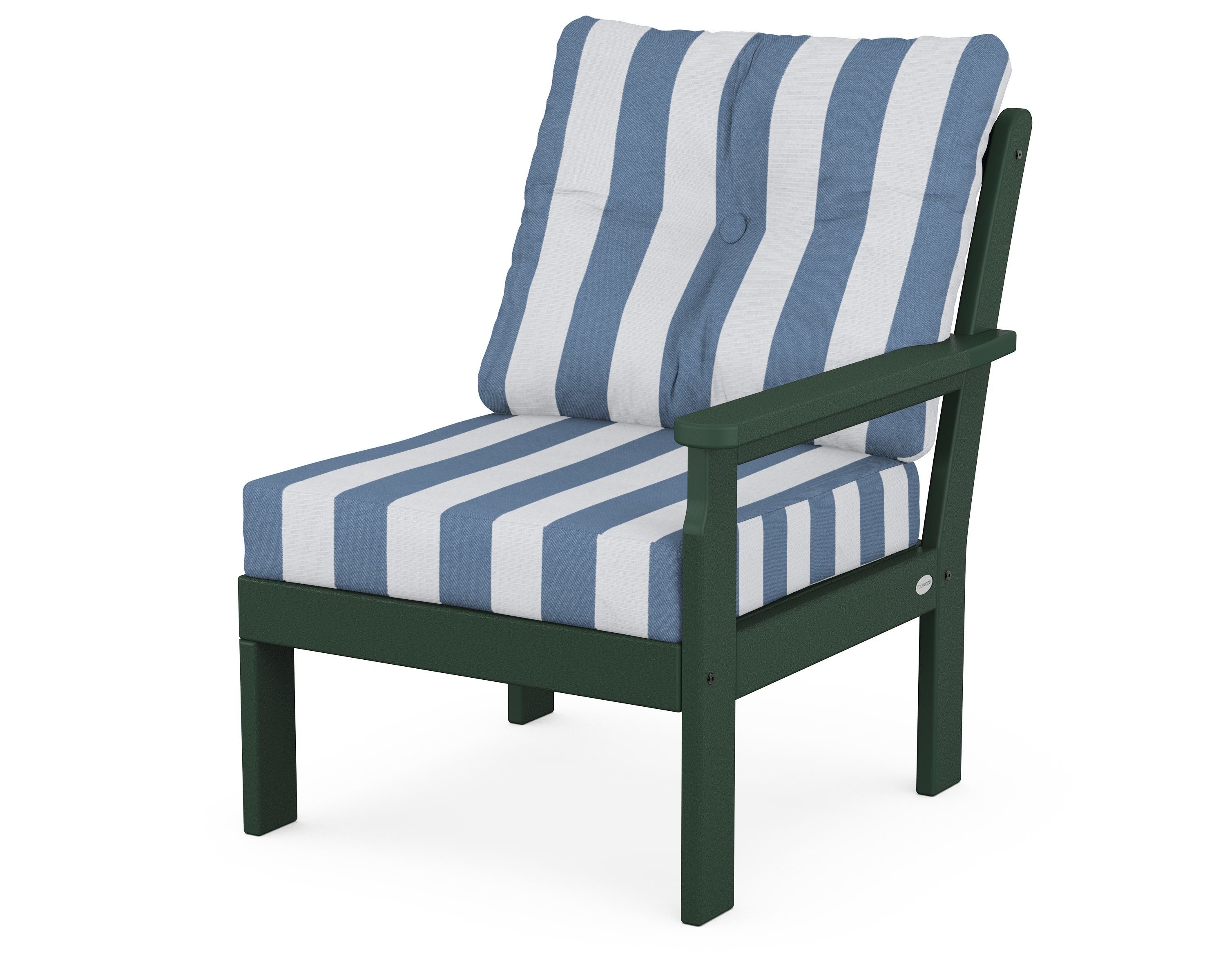 POLYWOOD® Vineyard Modular Right Arm Chair in Green / Cabana Stripe Sky Blue