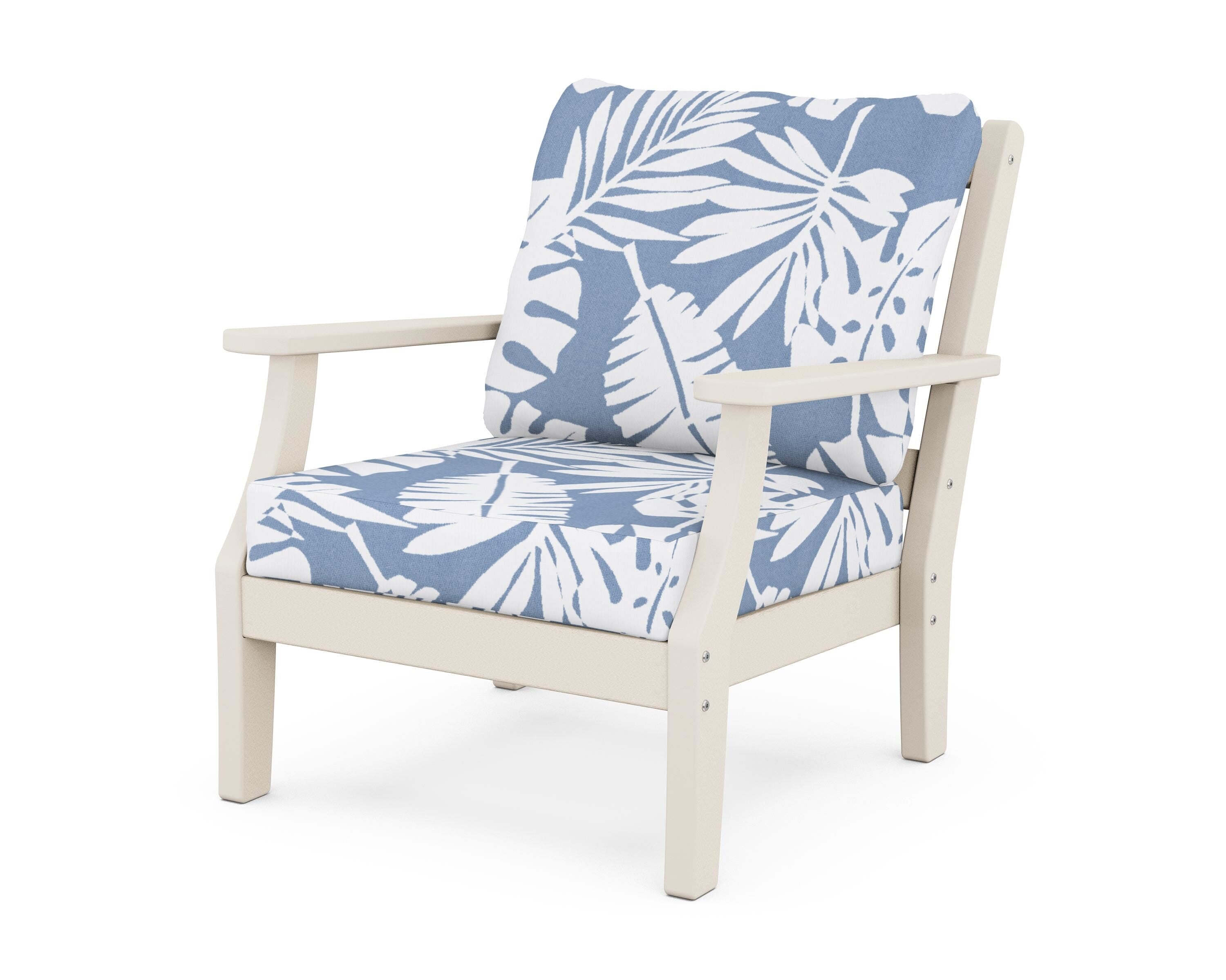 Martha Stewart by POLYWOOD® Chinoiserie Deep Seating Chair in Sand / Leaf Sky Blue