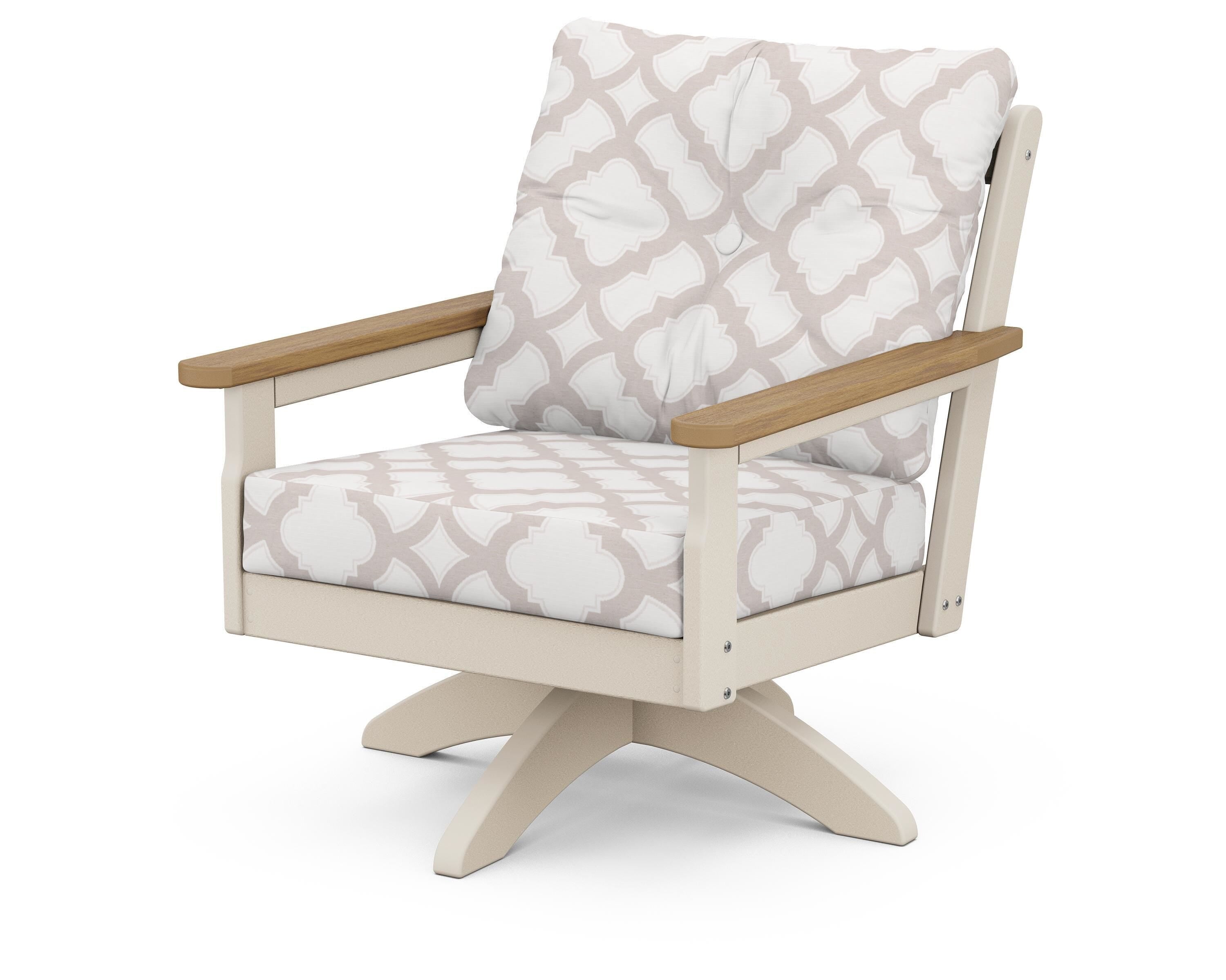 POLYWOOD® Vineyard Deep Seating Swivel Chair in Sand / Natural / Trellis Dune Burlap