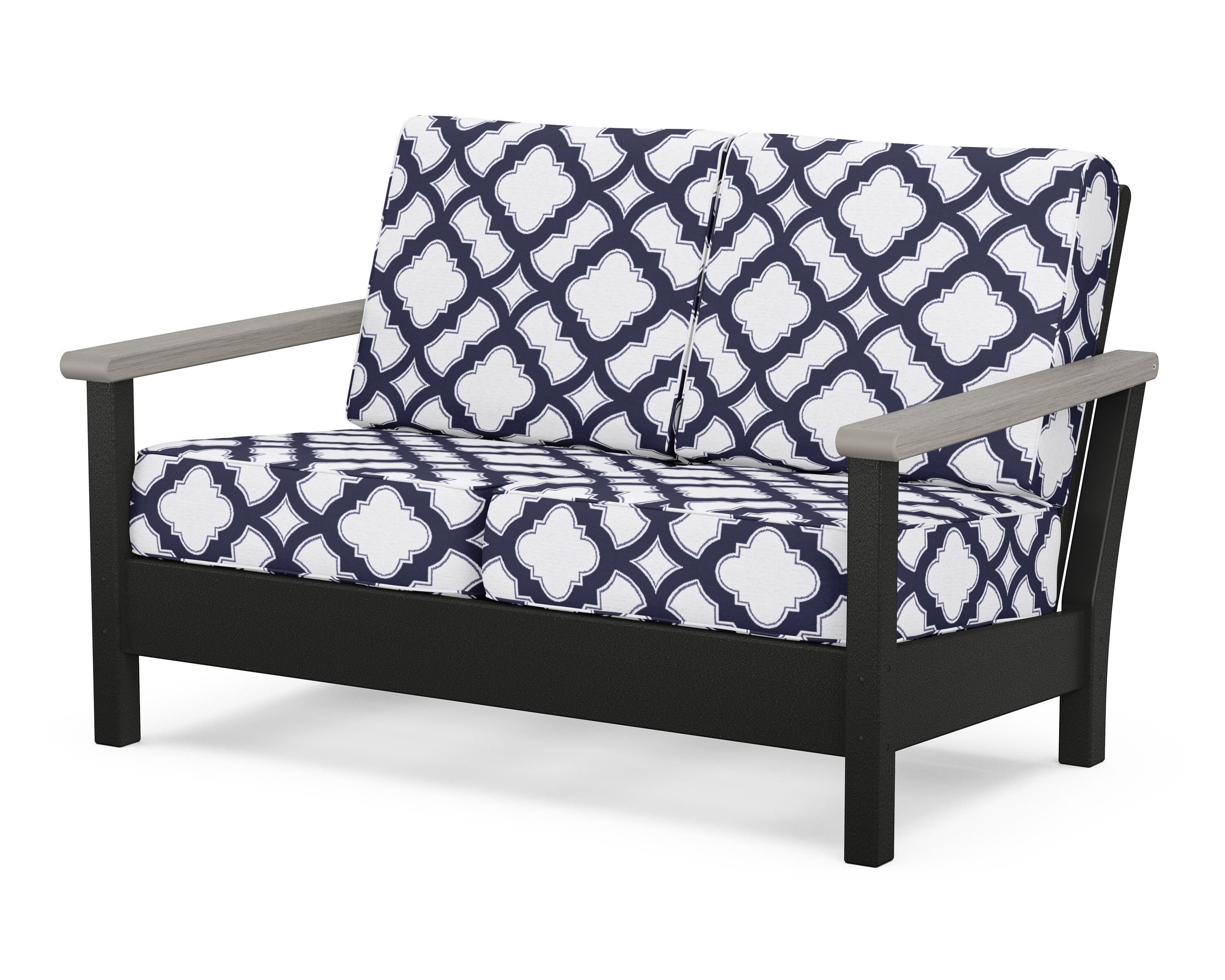 POLYWOOD® Harbour Deep Seating Loveseat in Black / Driftwood / Trellis Navy
