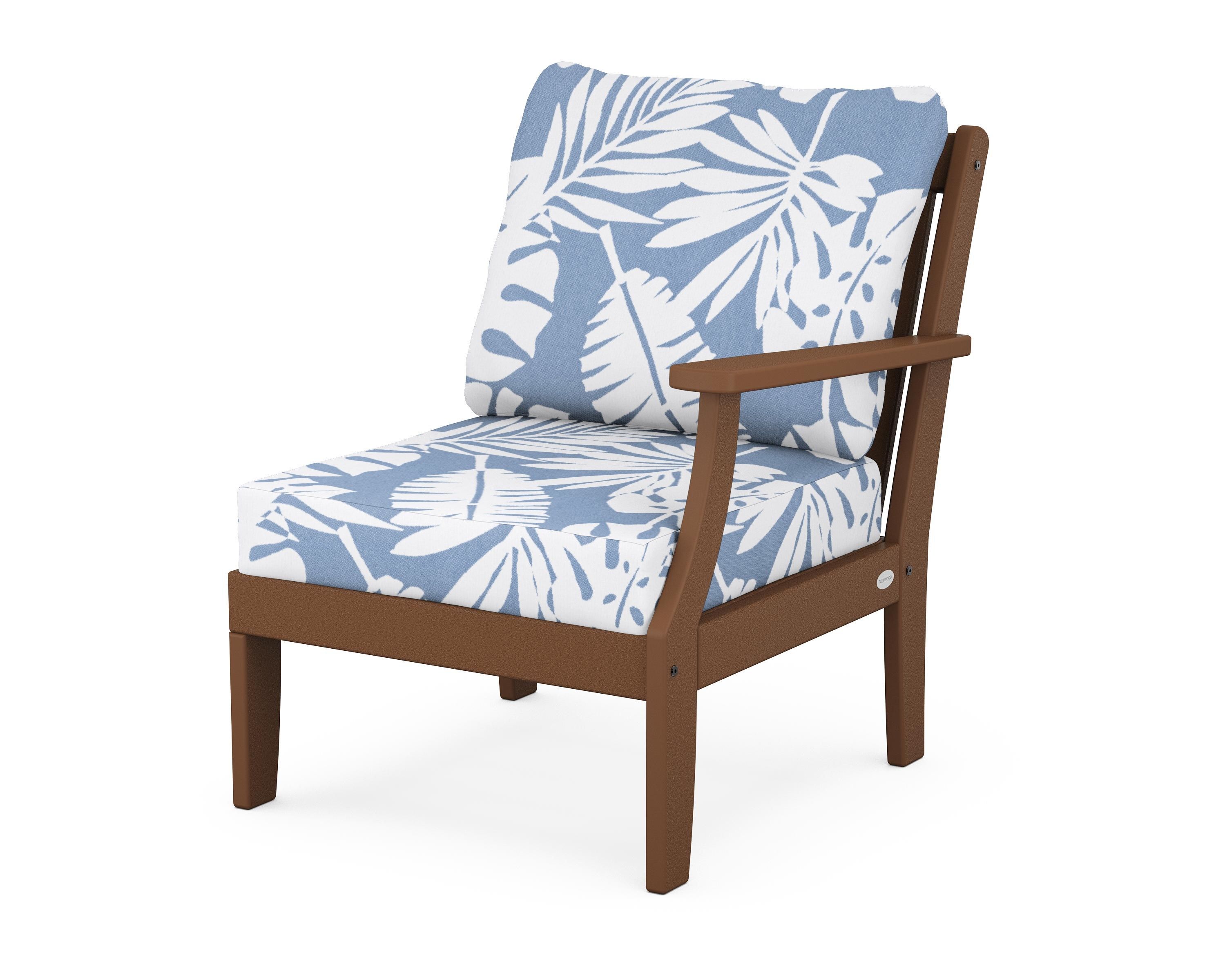 POLYWOOD® Braxton Modular Right Arm Chair in Teak / Leaf Sky Blue