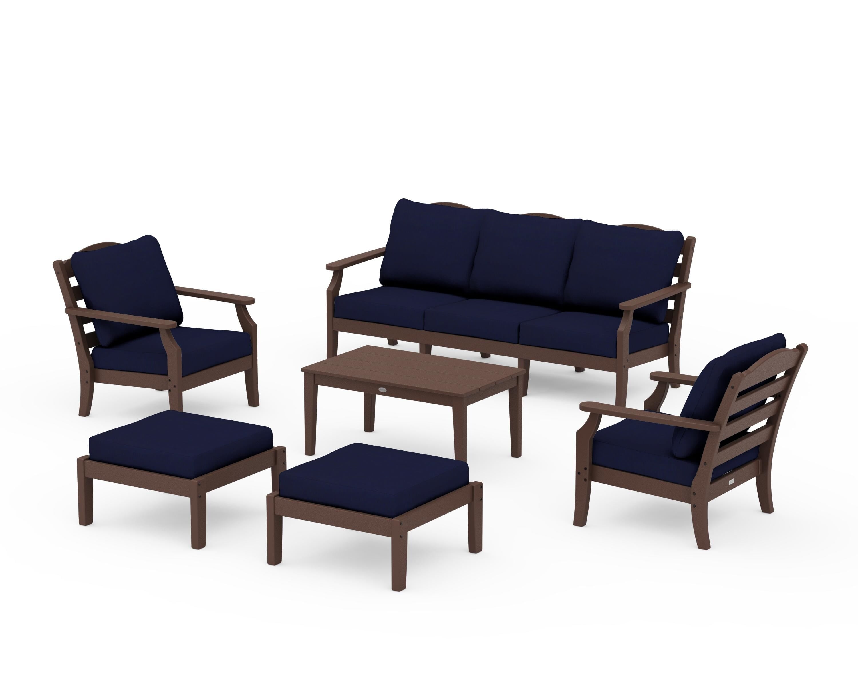 Draper James™ by POLYWOOD® Savannah 6-Piece Lounge Sofa Set in Mahogany / Navy