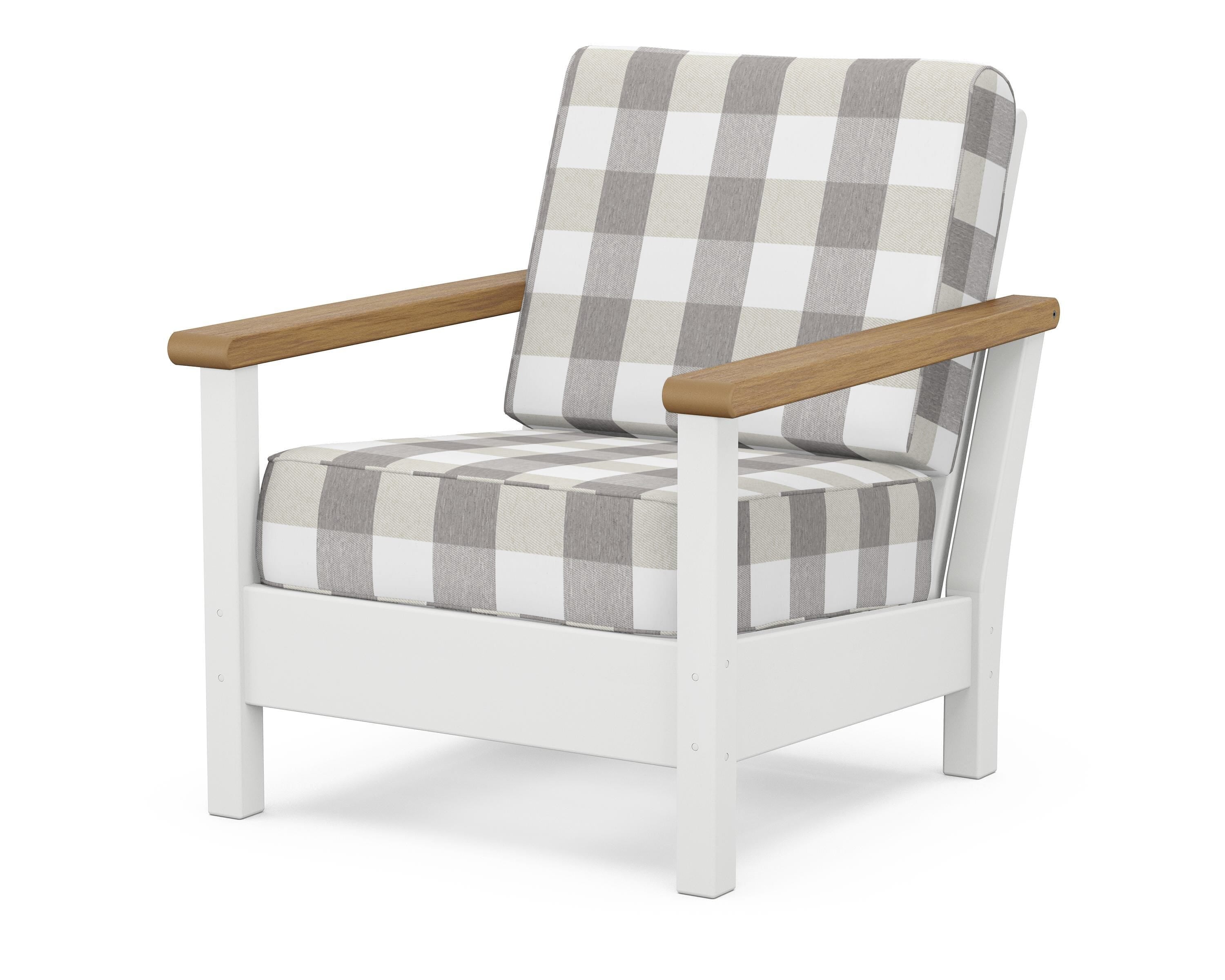 POLYWOOD® Harbour Deep Seating Chair in White / Natural / Buffalo Plaid Grey Mist