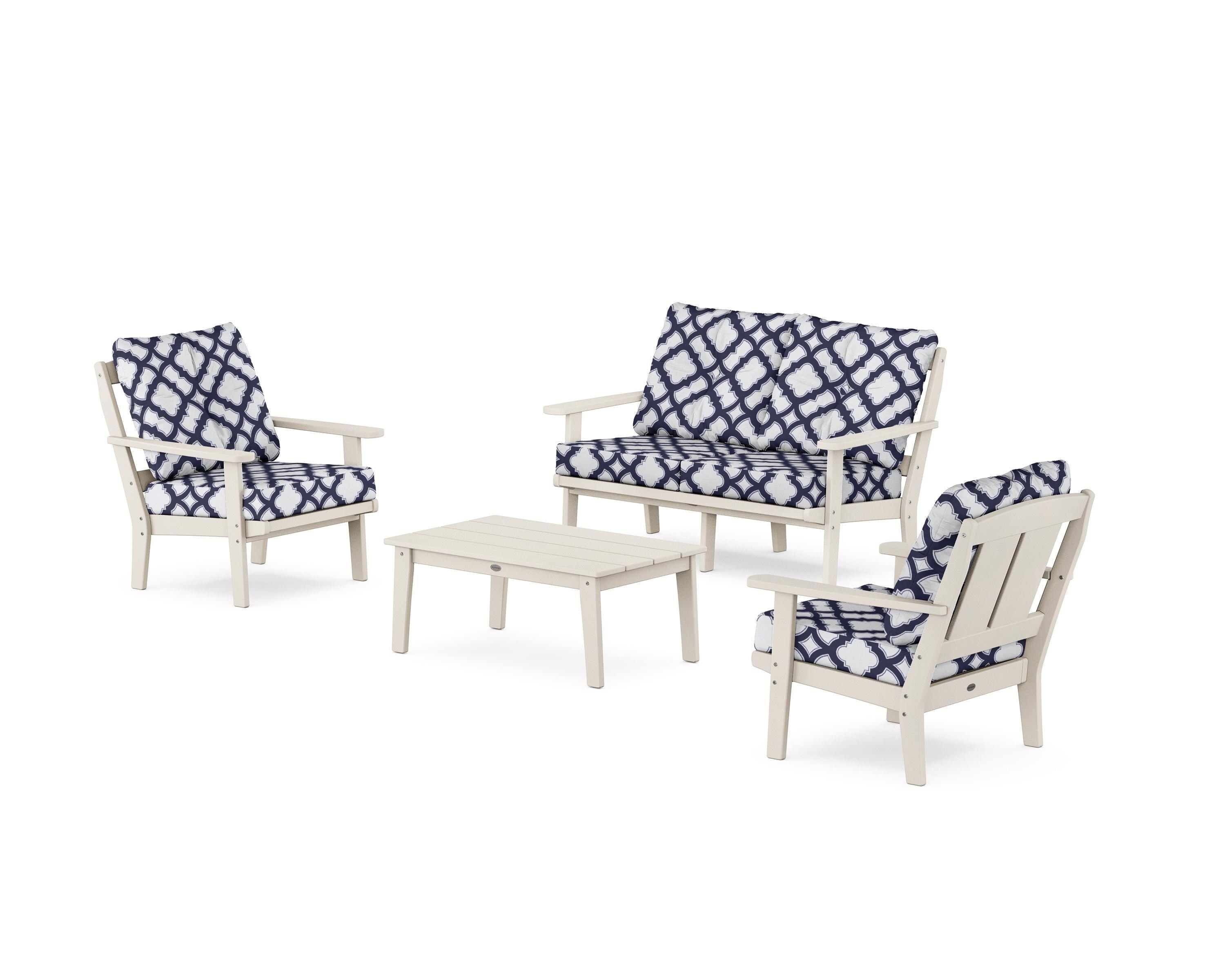 POLYWOOD® Mission 4-Piece Deep Seating Set with Loveseat in Sand / Trellis Navy