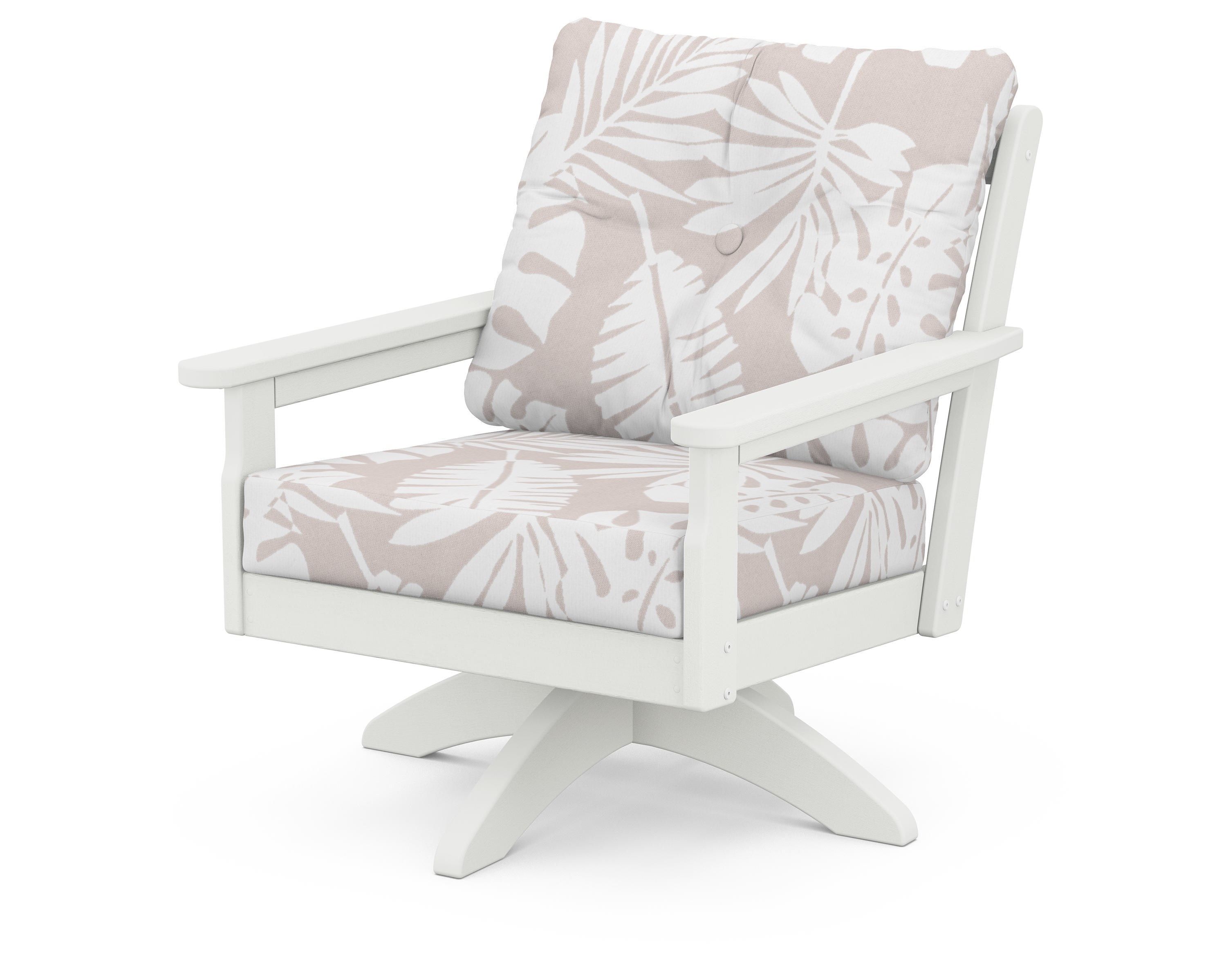 POLYWOOD® Vineyard Deep Seating Swivel Chair in Vintage White / Leaf Dune Burlap