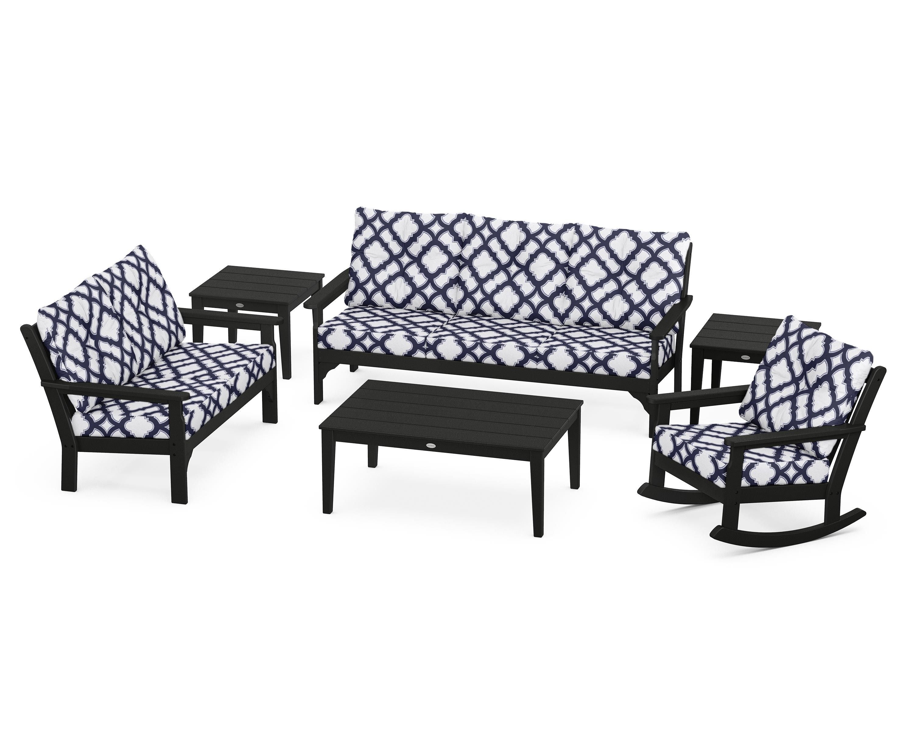 POLYWOOD® Vineyard 6-Piece Deep Seating Set in Black / Trellis Navy