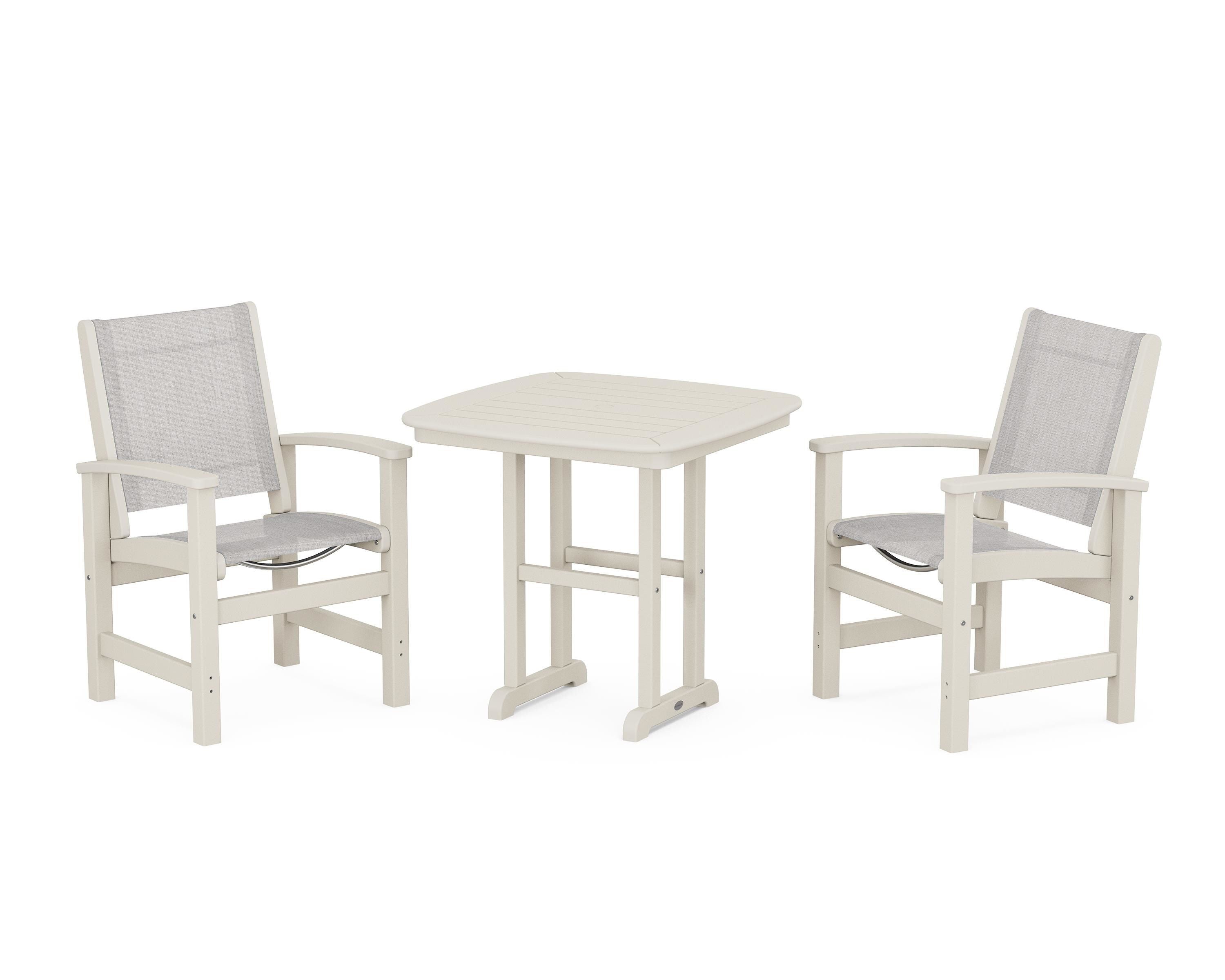 POLYWOOD® Coastal 3-Piece Dining Set in Sand / Parchment Sling