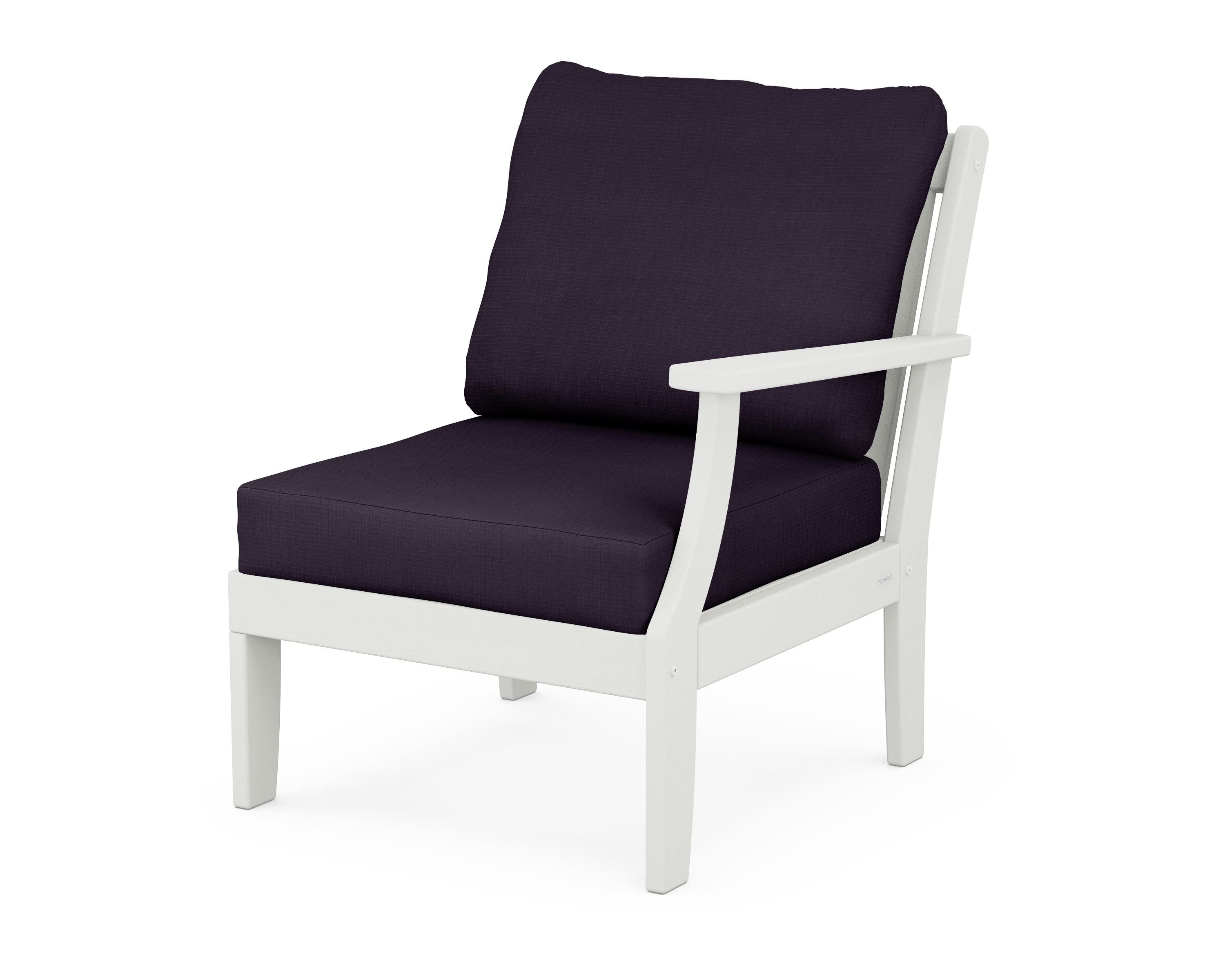 POLYWOOD® Braxton Modular Right Arm Chair in Vintage White / Navy Linen