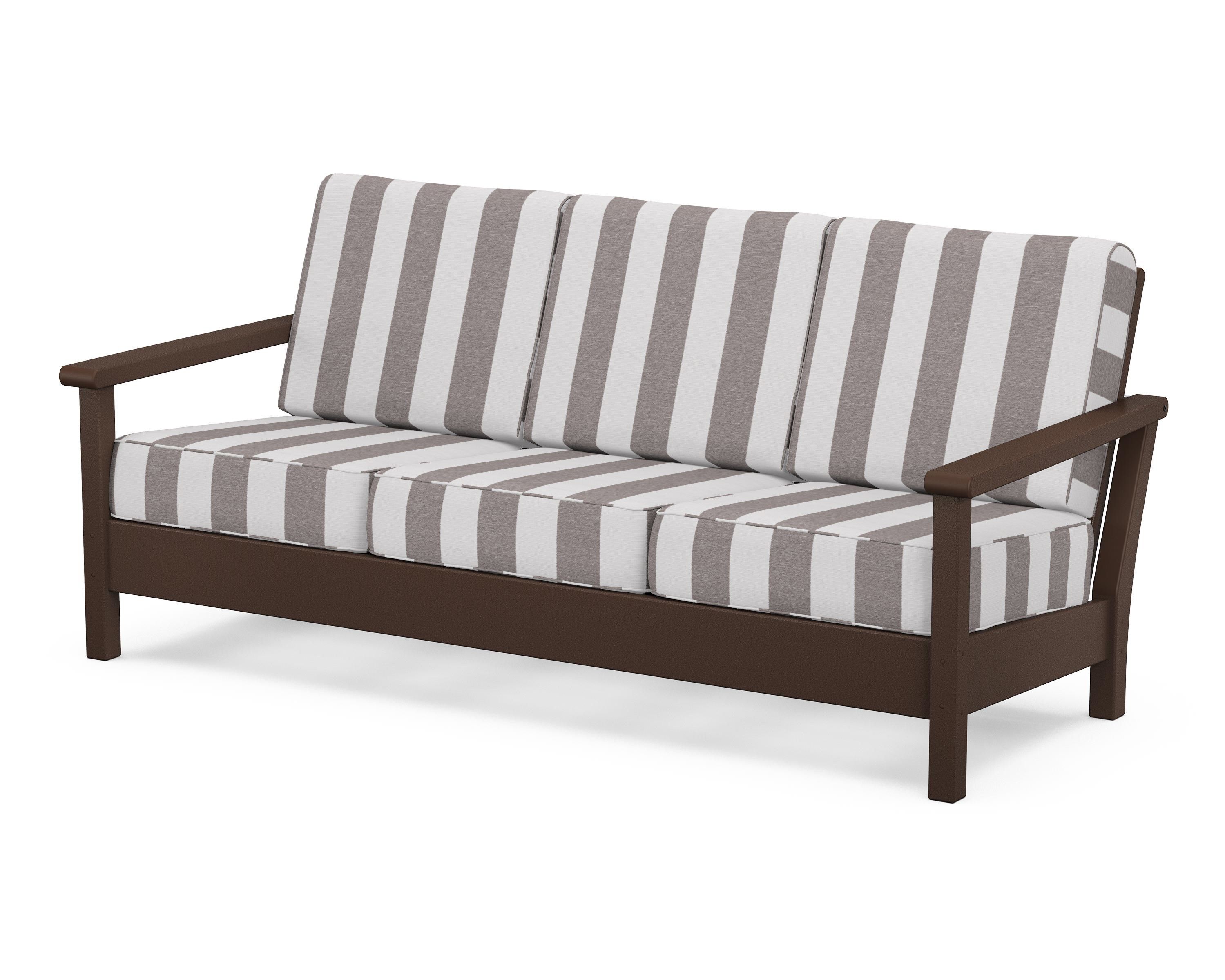 POLYWOOD® Harbour Deep Seating Sofa in Mahogany / Cabana Stripe Grey Mist