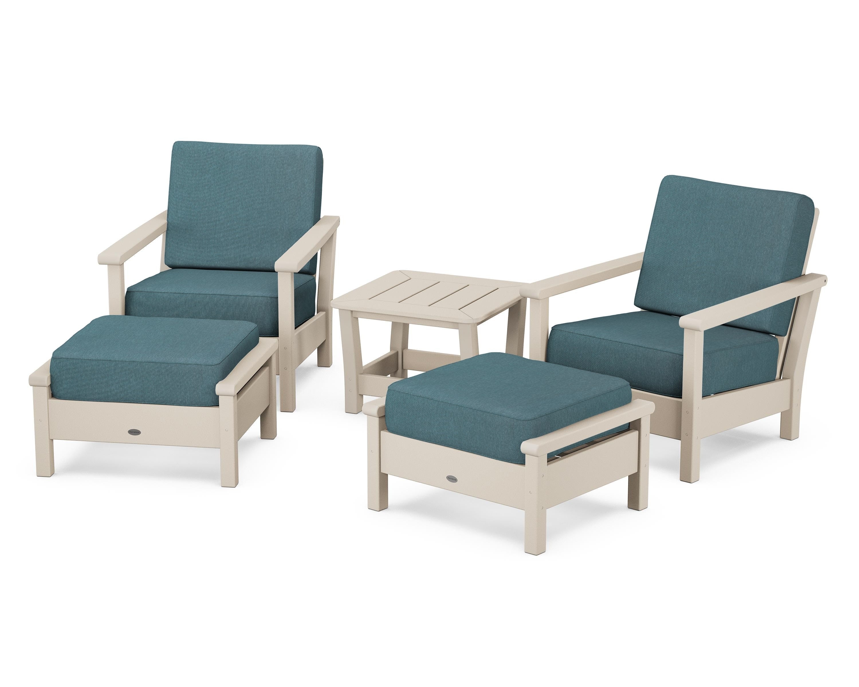 POLYWOOD® Harbour 5-Piece Deep Seating Chair Set in Sand / Ocean Teal