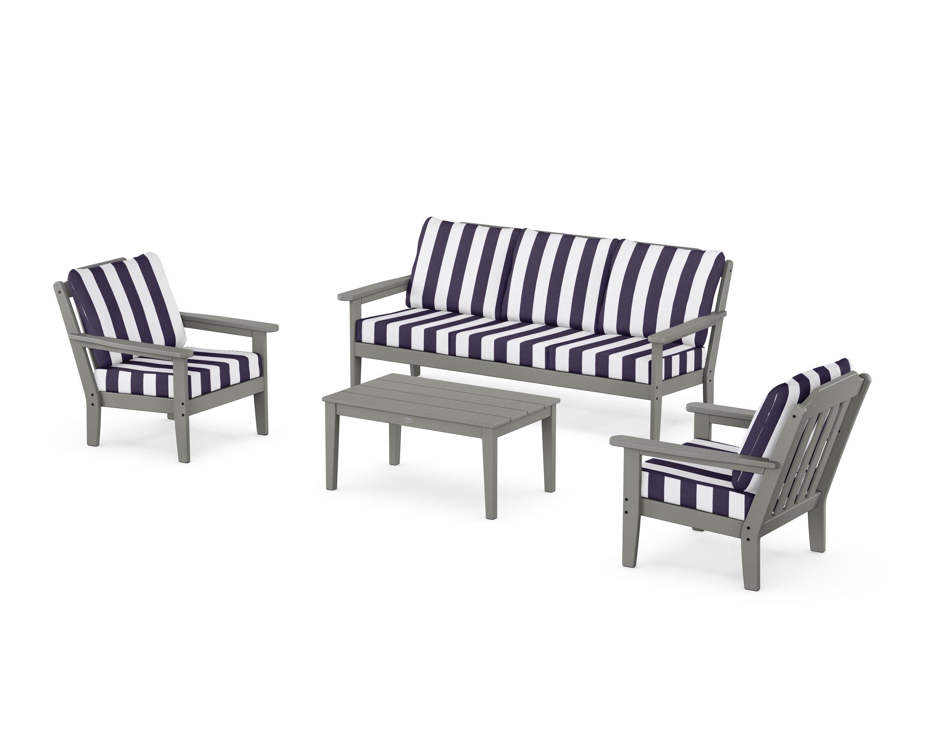 Country Living Cottage 4-Piece Deep Seating Set with Sofa in Slate Grey / Cabana Stripe Navy