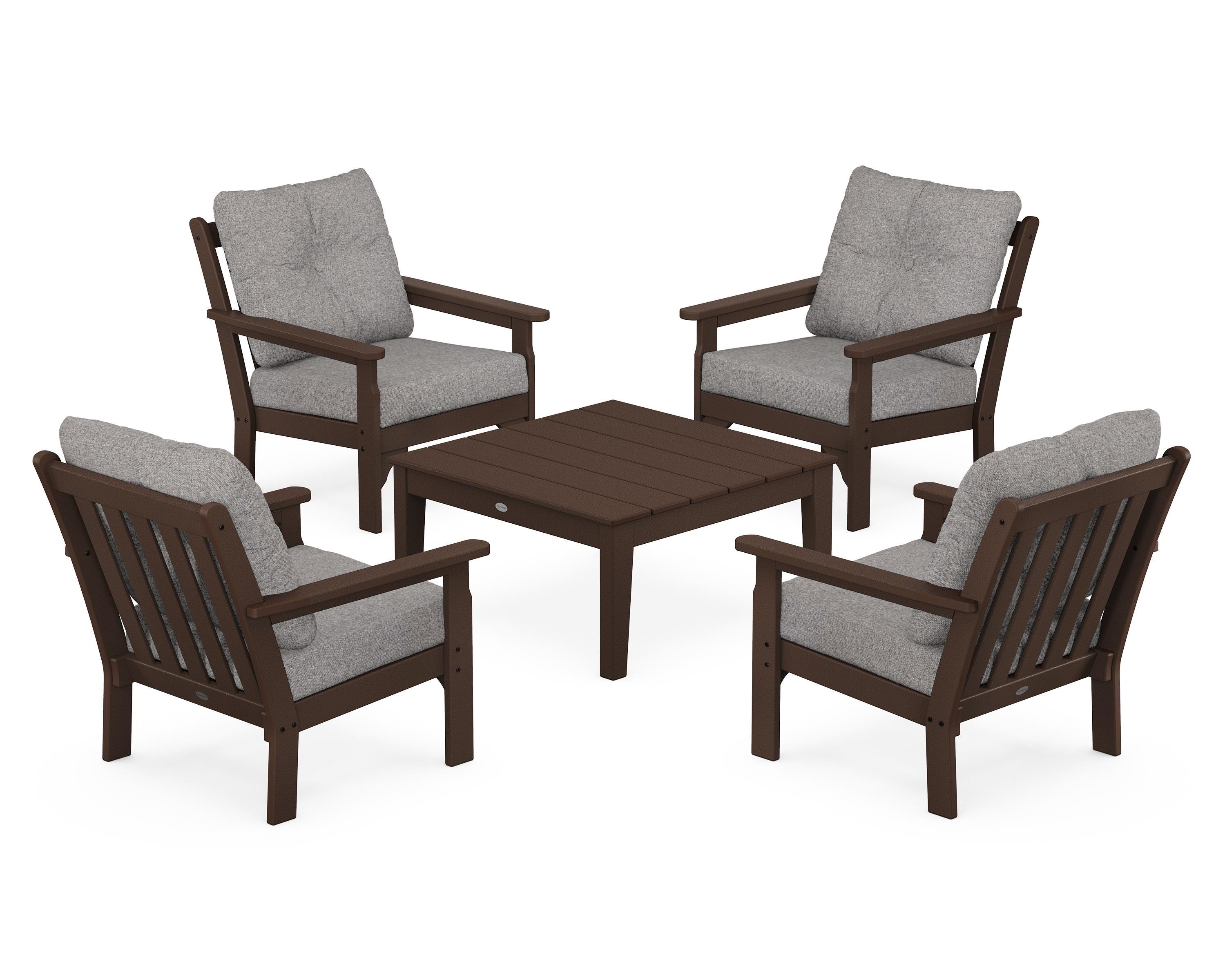 POLYWOOD® Vineyard 5-Piece Deep Seating Conversation Set in Mahogany / Grey Mist