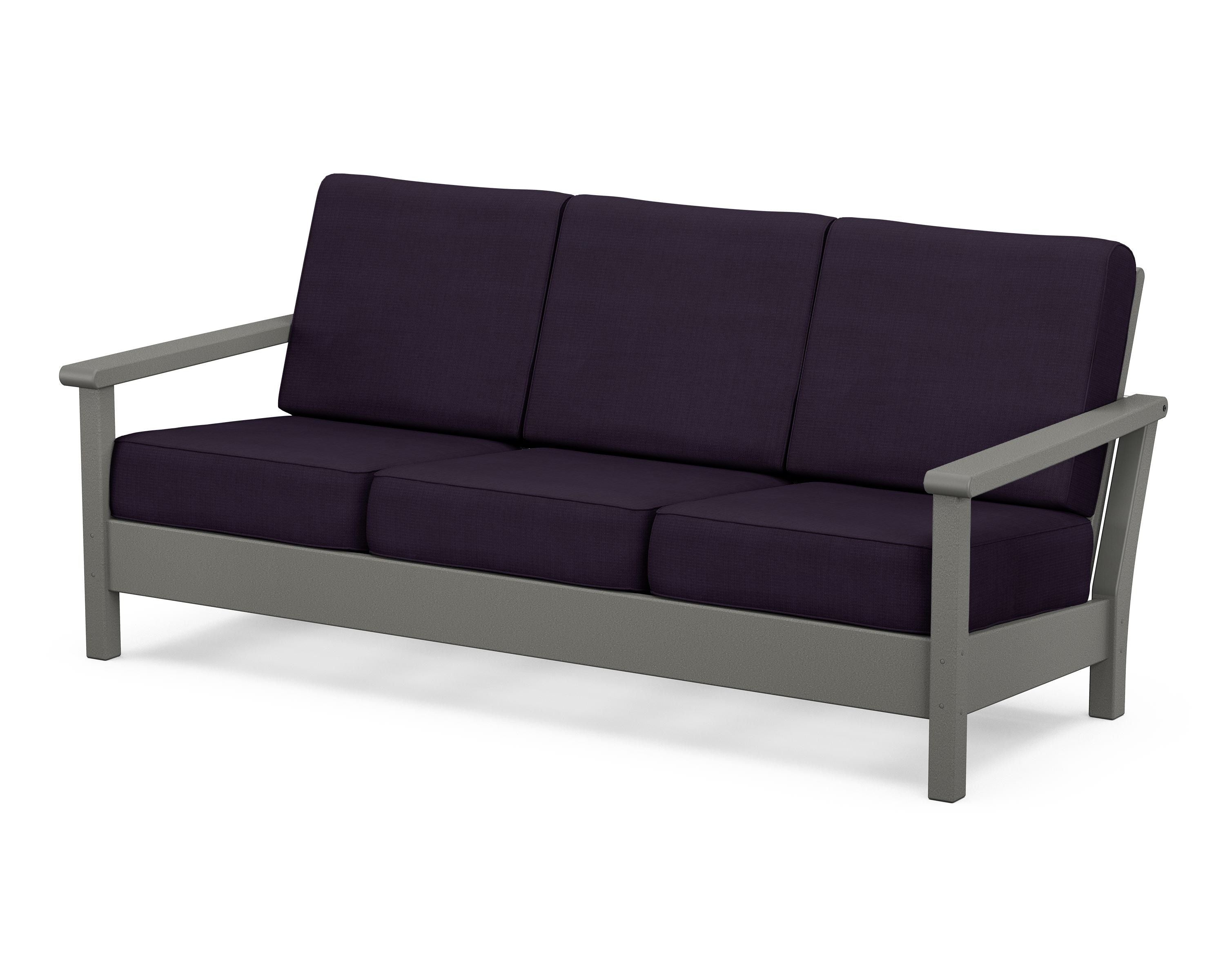 POLYWOOD® Harbour Deep Seating Sofa in Slate Grey / Navy Linen