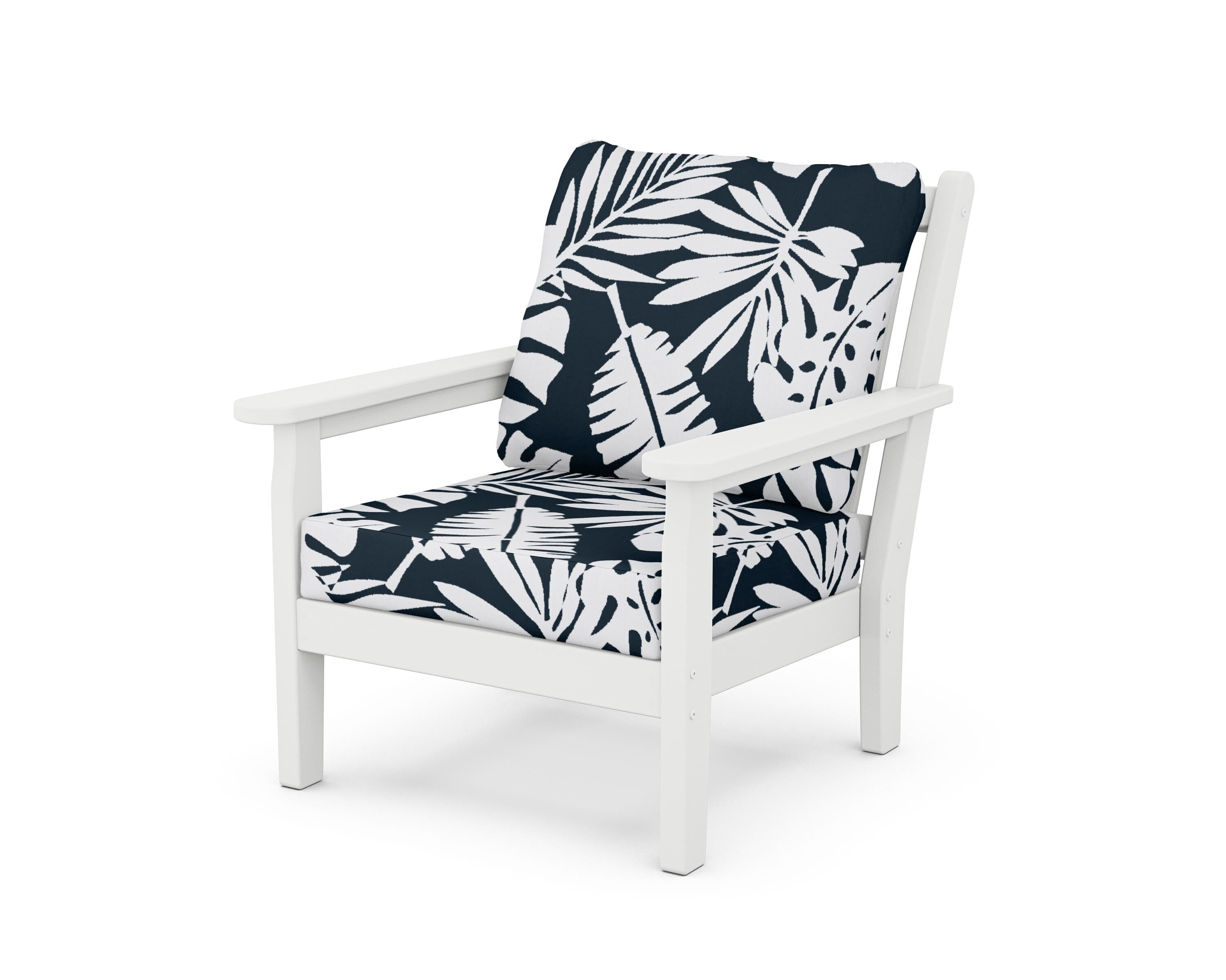 POLYWOOD® Chippendale Deep Seating Chair in White / Leaf Marine Indigo