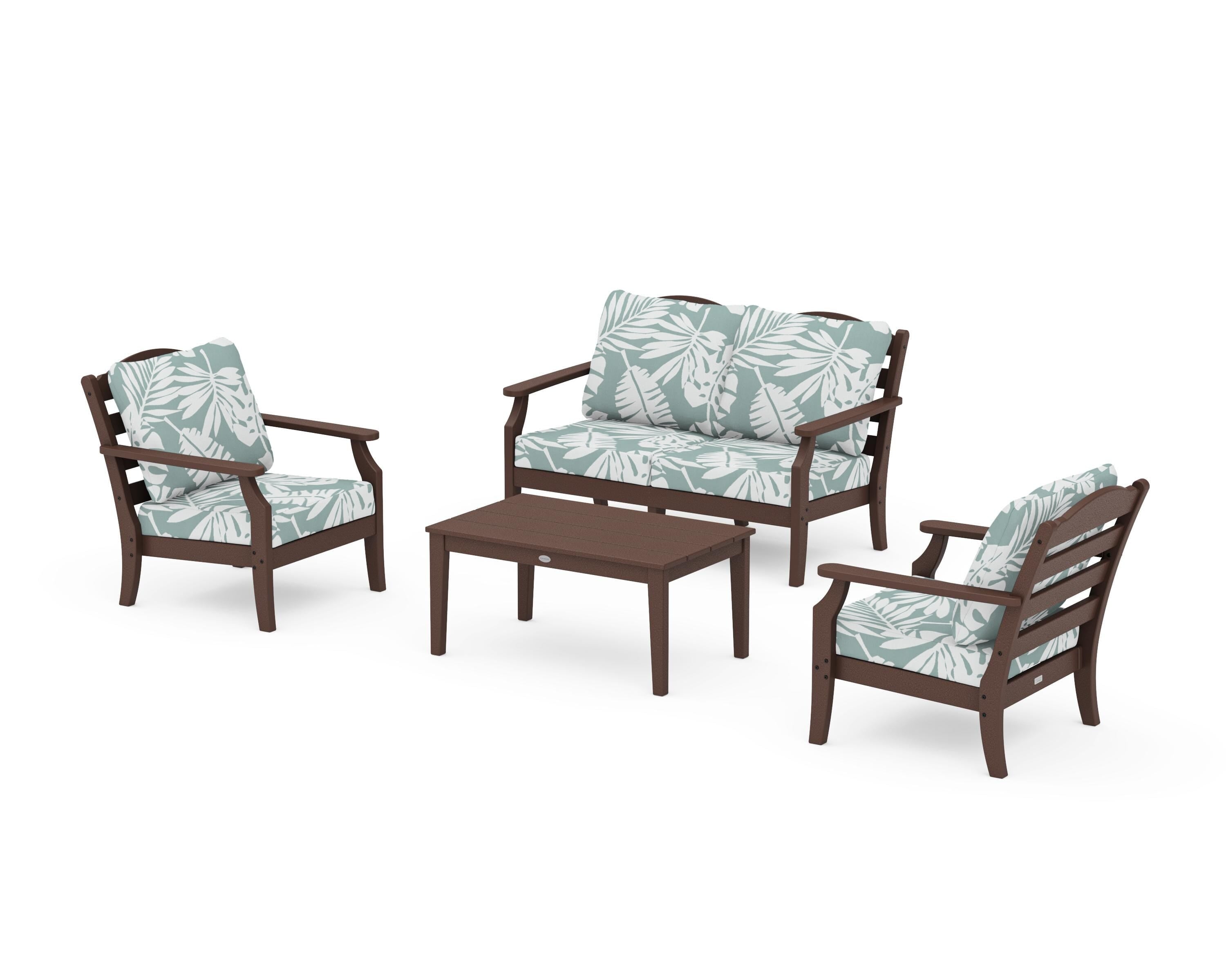 Draper James™ by POLYWOOD® Savannah 4-Piece Deep Seating Set with Loveseat in Mahogany / Leaf Glacier Spa