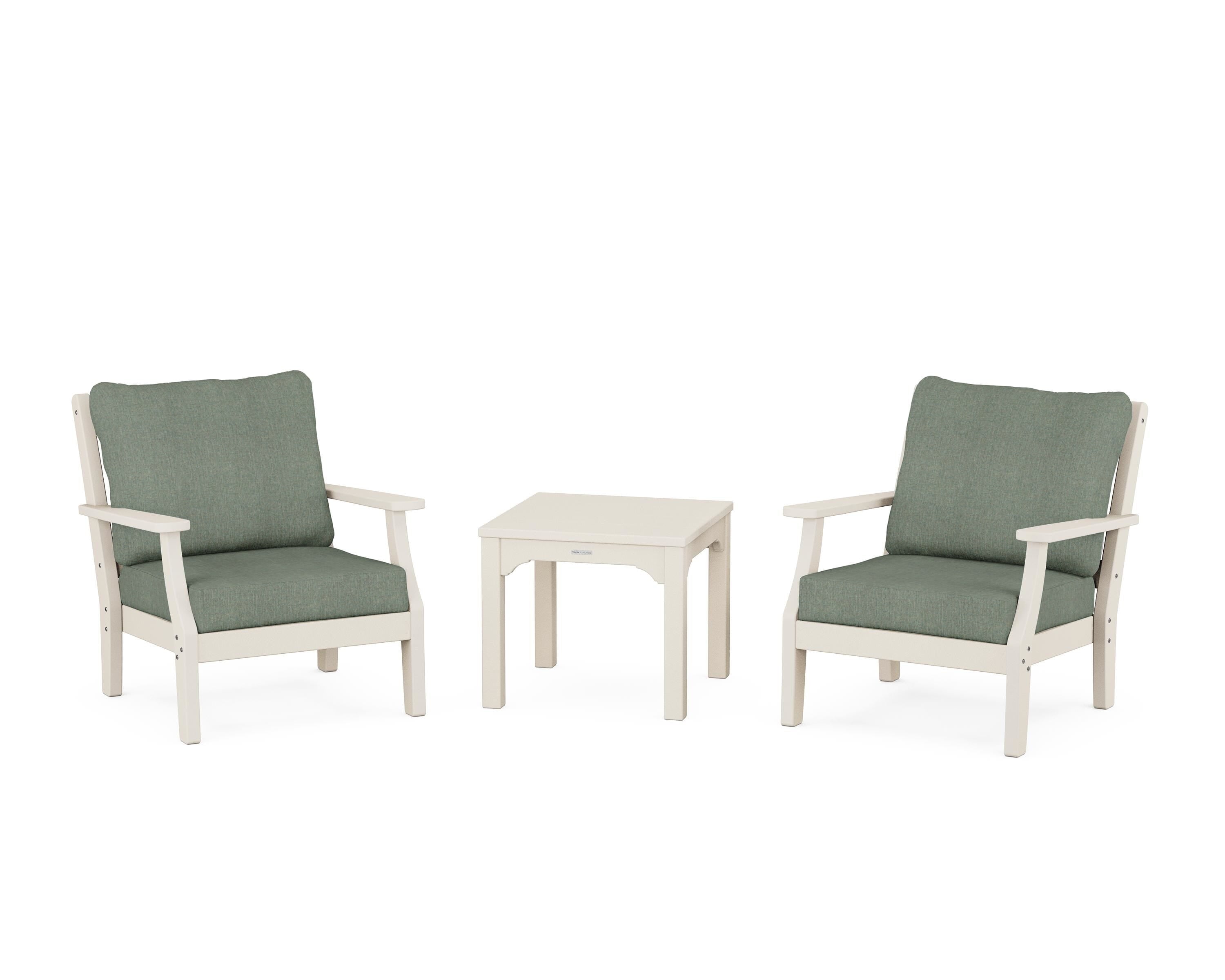 Martha Stewart by POLYWOOD® Chinoiserie 3-Piece Deep Seating Set in Sand / Cast Sage