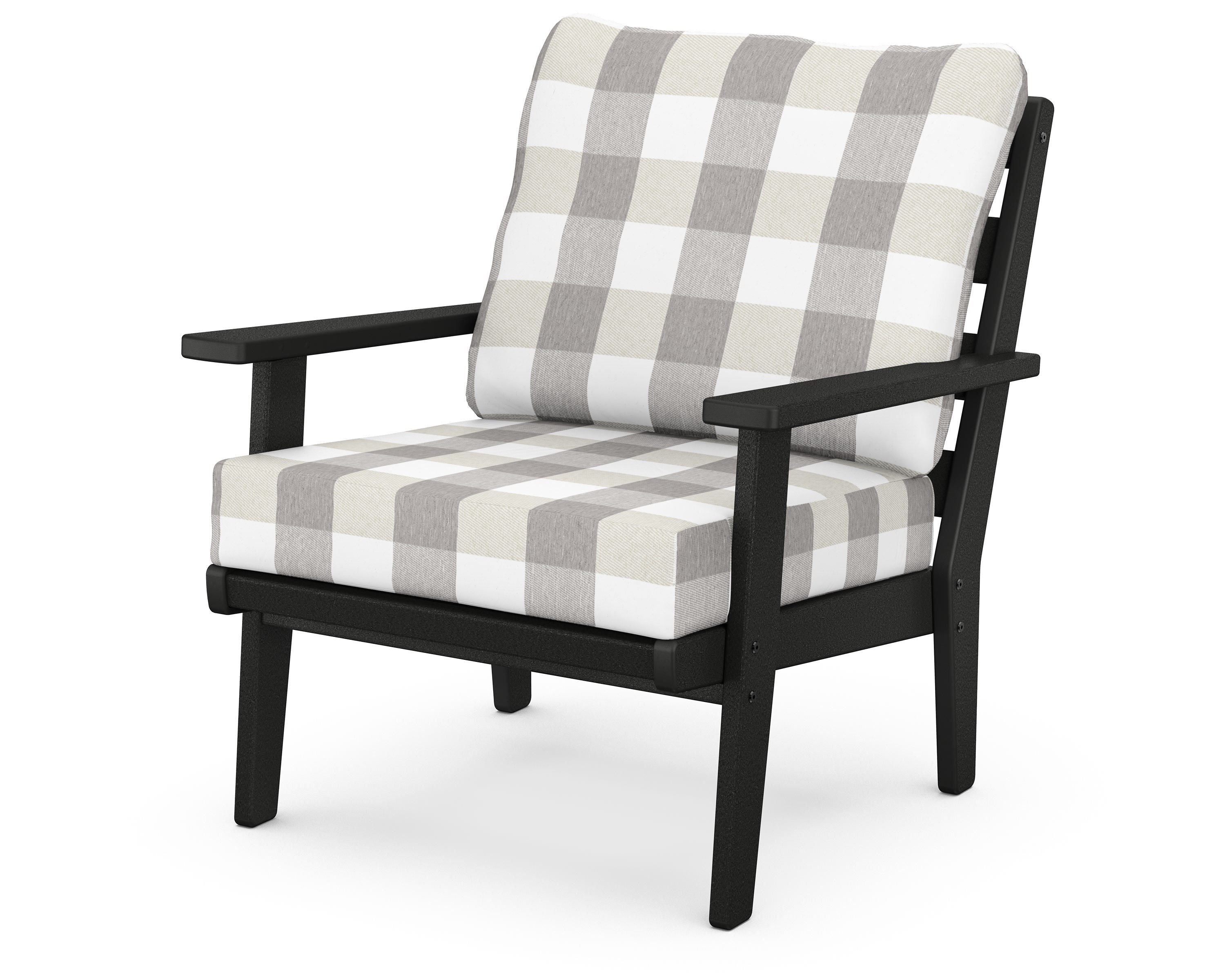 POLYWOOD® Grant Park Deep Seating Chair in Black / Buffalo Plaid Grey Mist