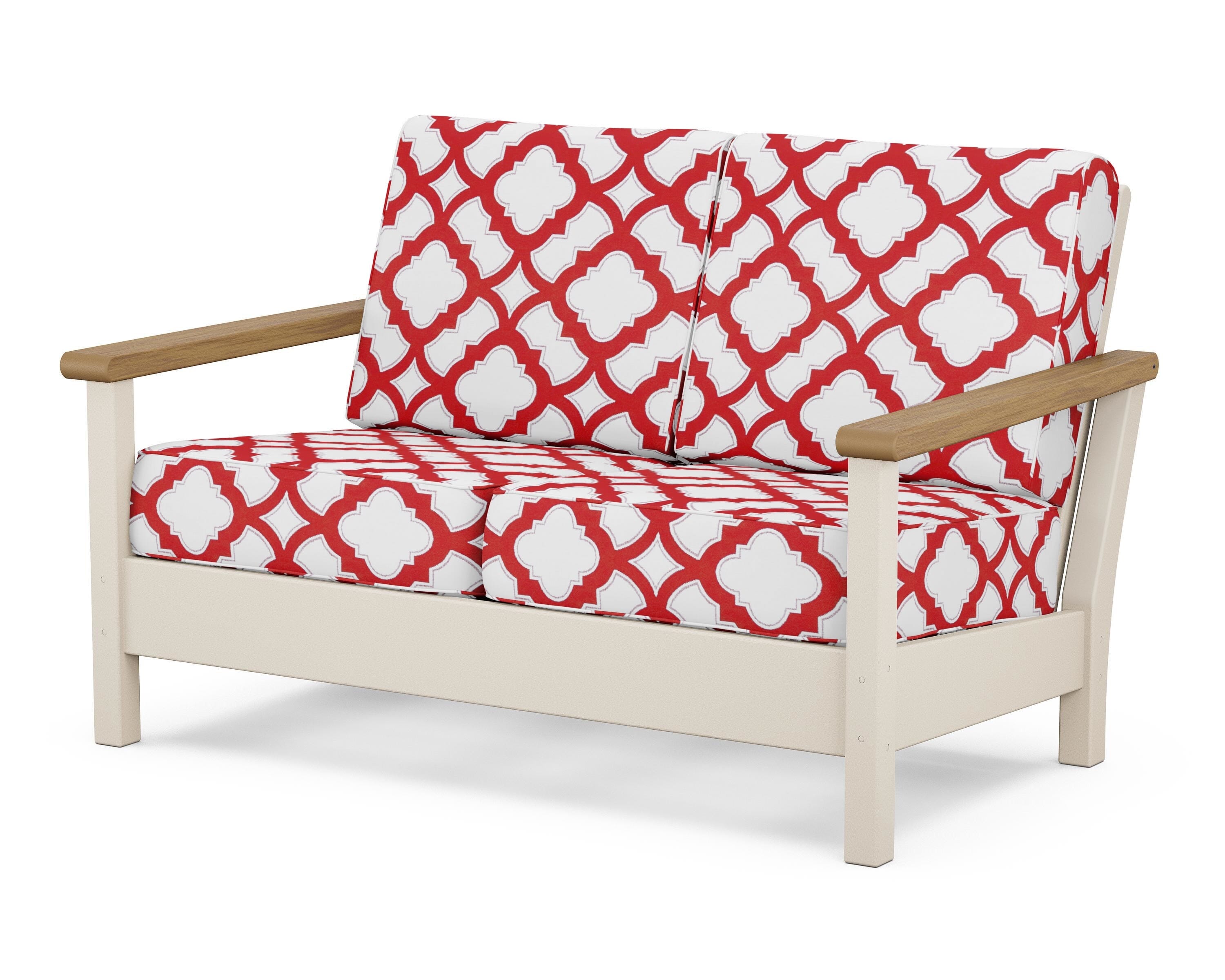 POLYWOOD® Harbour Deep Seating Loveseat in Sand / Natural / Trellis Crimson