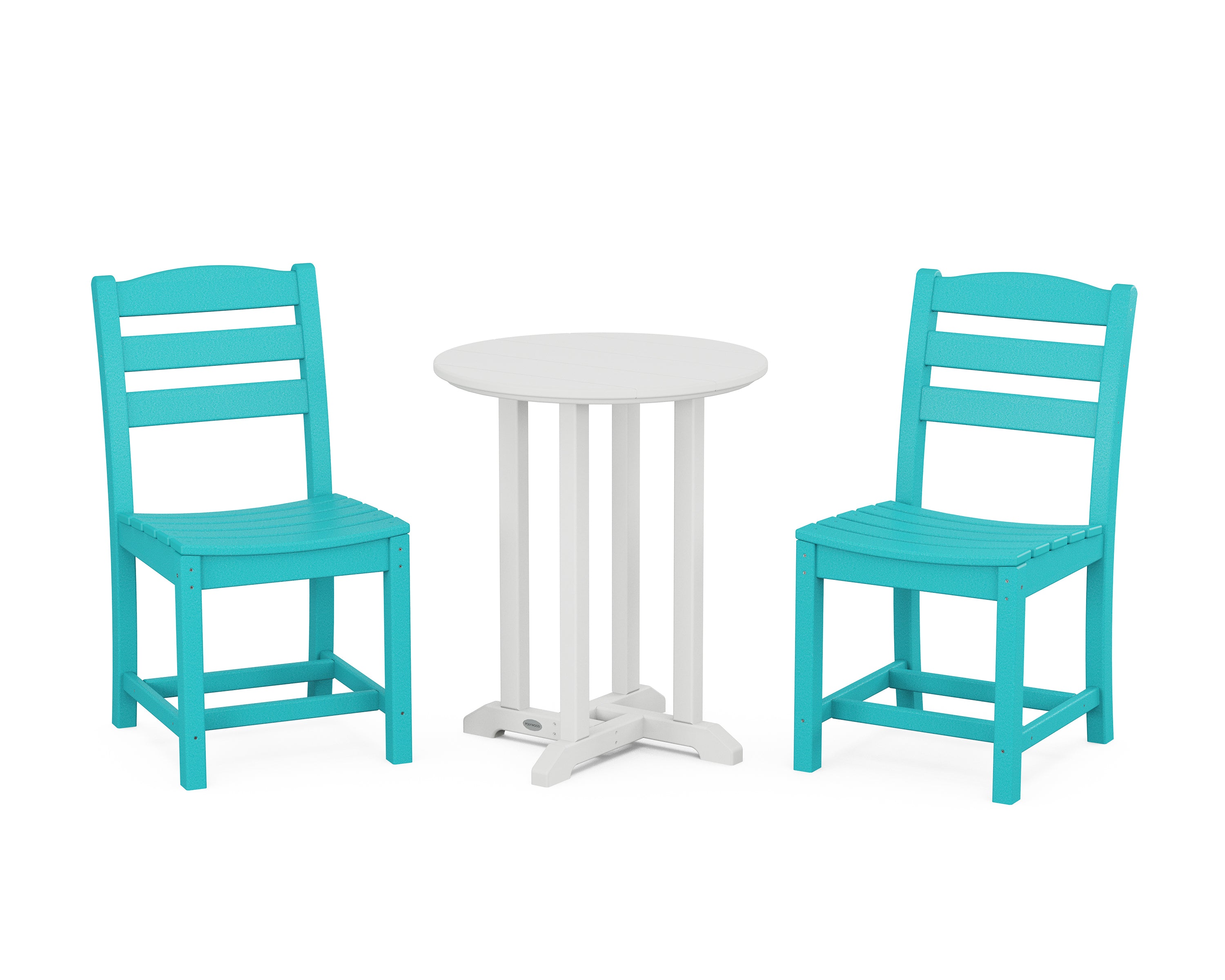 POLYWOOD® La Casa Café Side Chair 3-Piece Round Bistro Dining Set in Aruba / White
