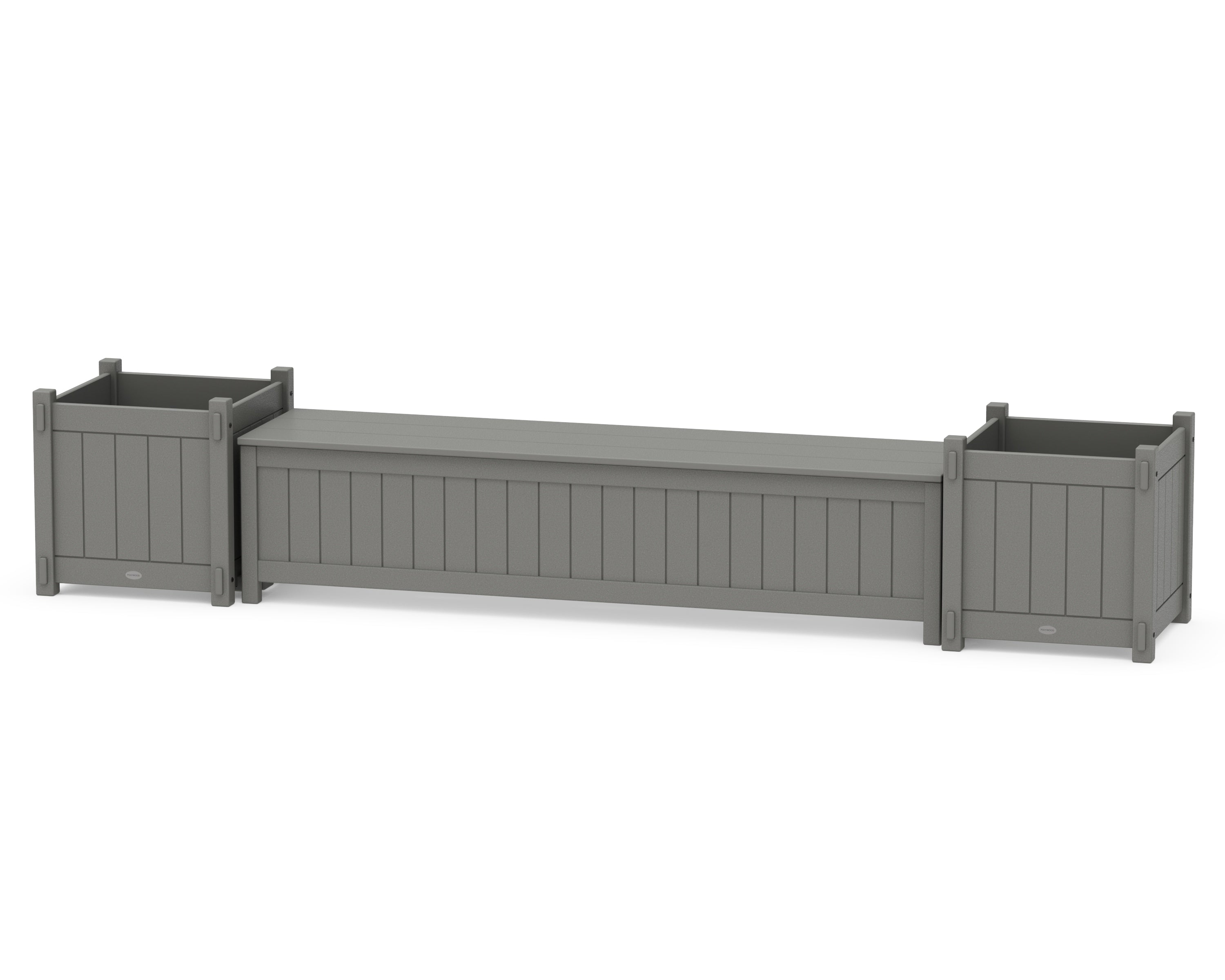 POLYWOOD® 72" Vineyard Straight Planter Storage Bench Set- Large in Slate Grey