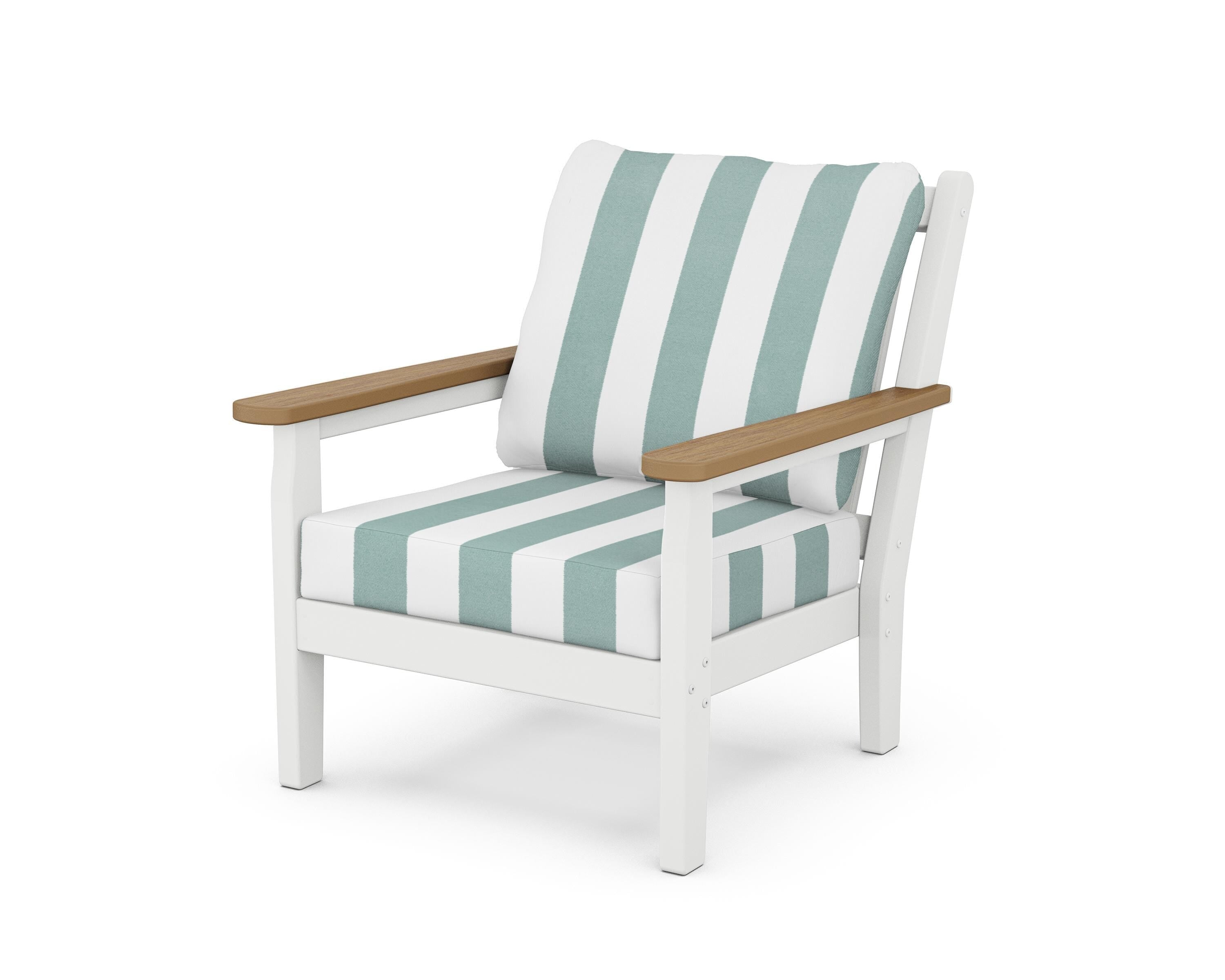 POLYWOOD® Chippendale Deep Seating Chair in White / Natural / Cabana Stripe Glacier Spa