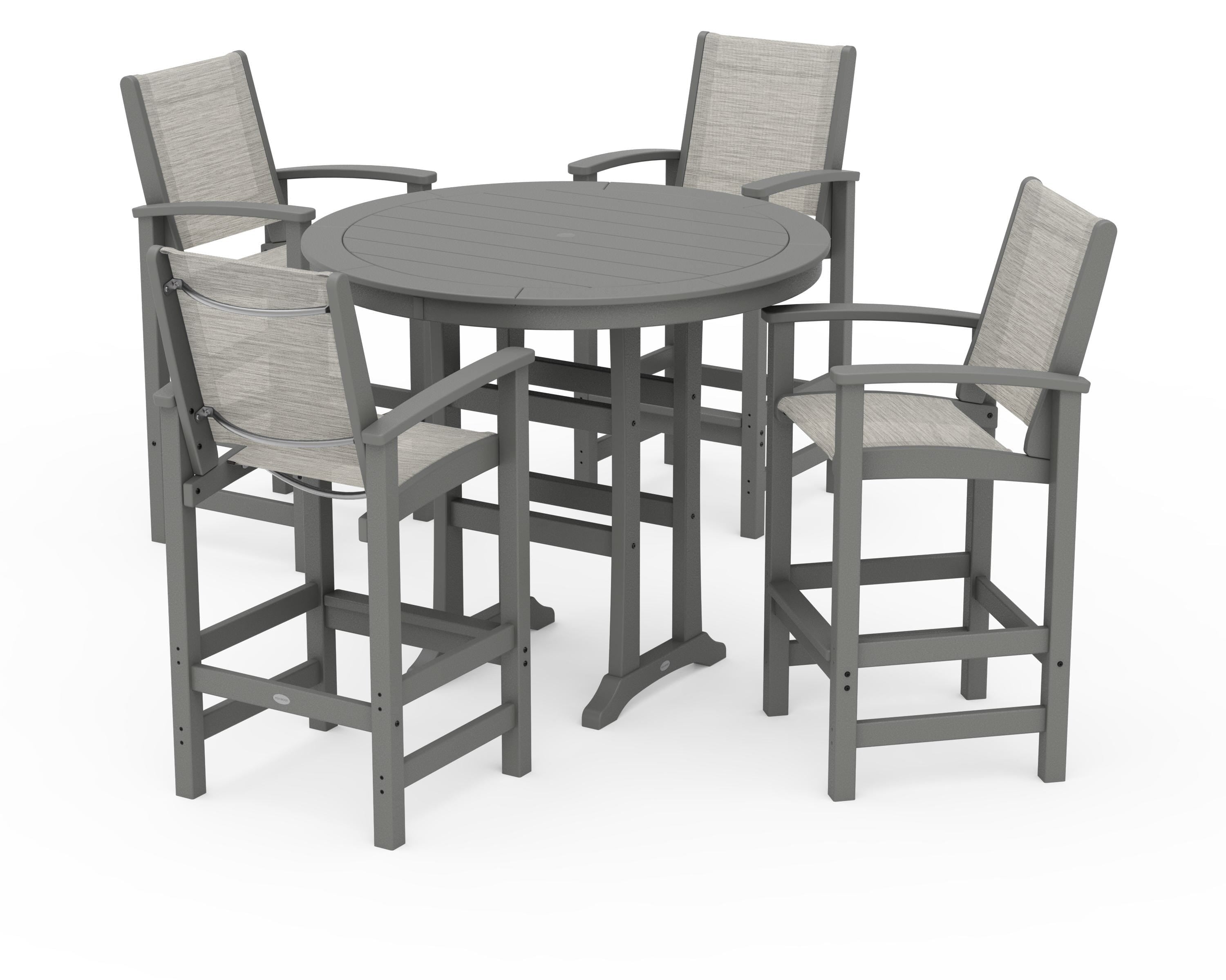 POLYWOOD® Coastal 5-Piece Nautical Trestle Bar Set in Slate Grey / Birch Sling