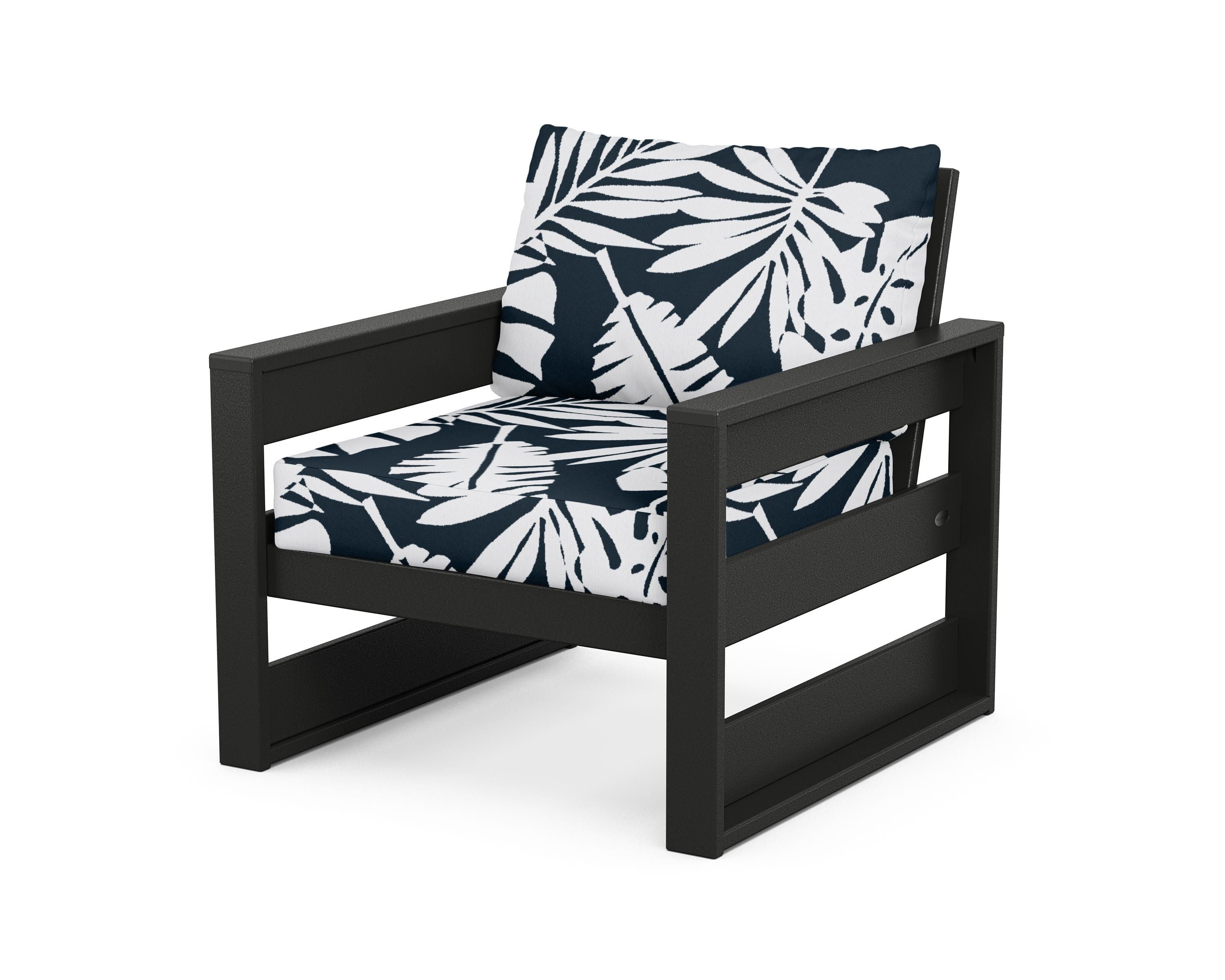 POLYWOOD® Westport Club Chair in Black / Leaf Marine Indigo