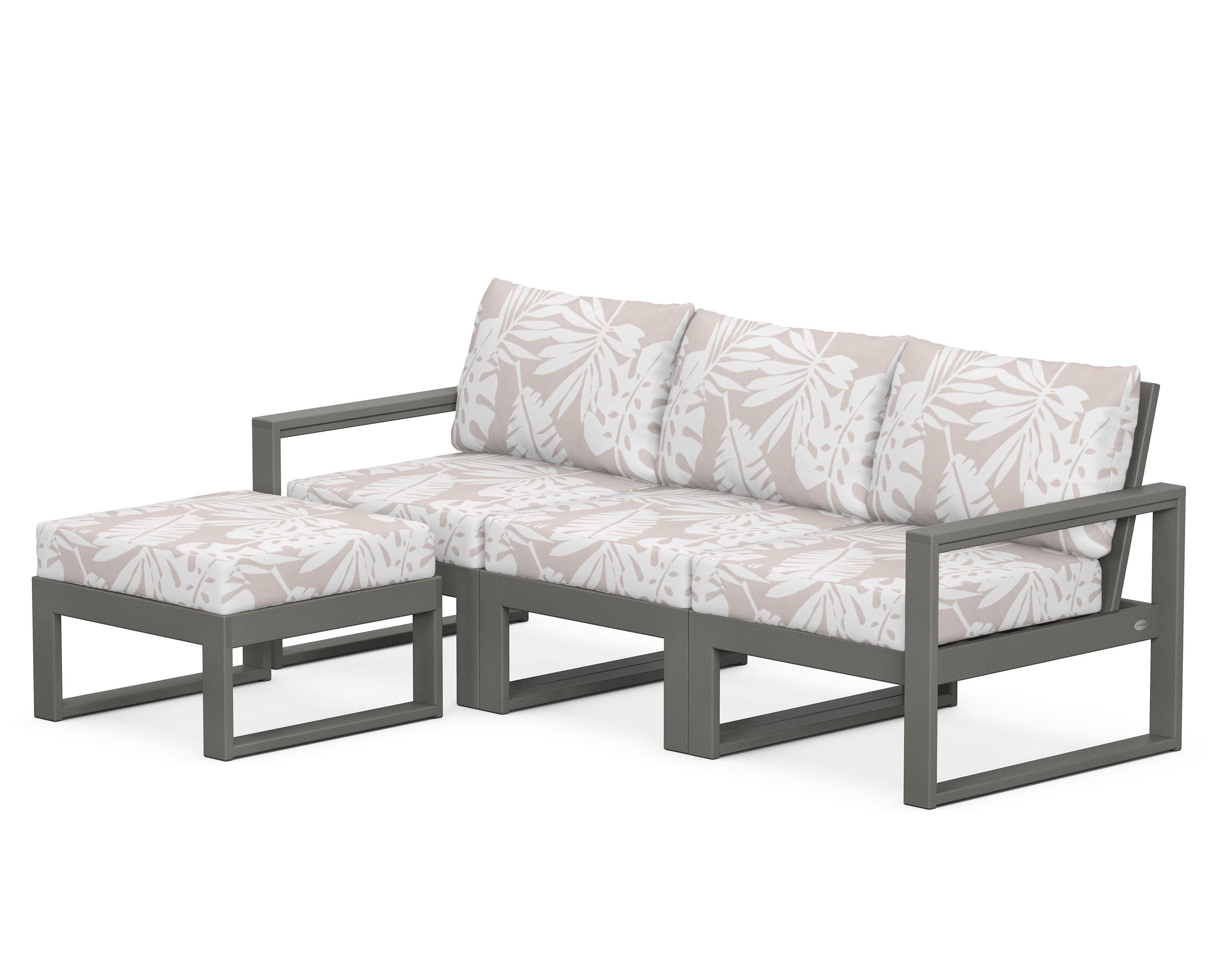 POLYWOOD® EDGE 4-Piece Modular Deep Seating Set with Ottoman in Slate Grey / Leaf Dune Burlap