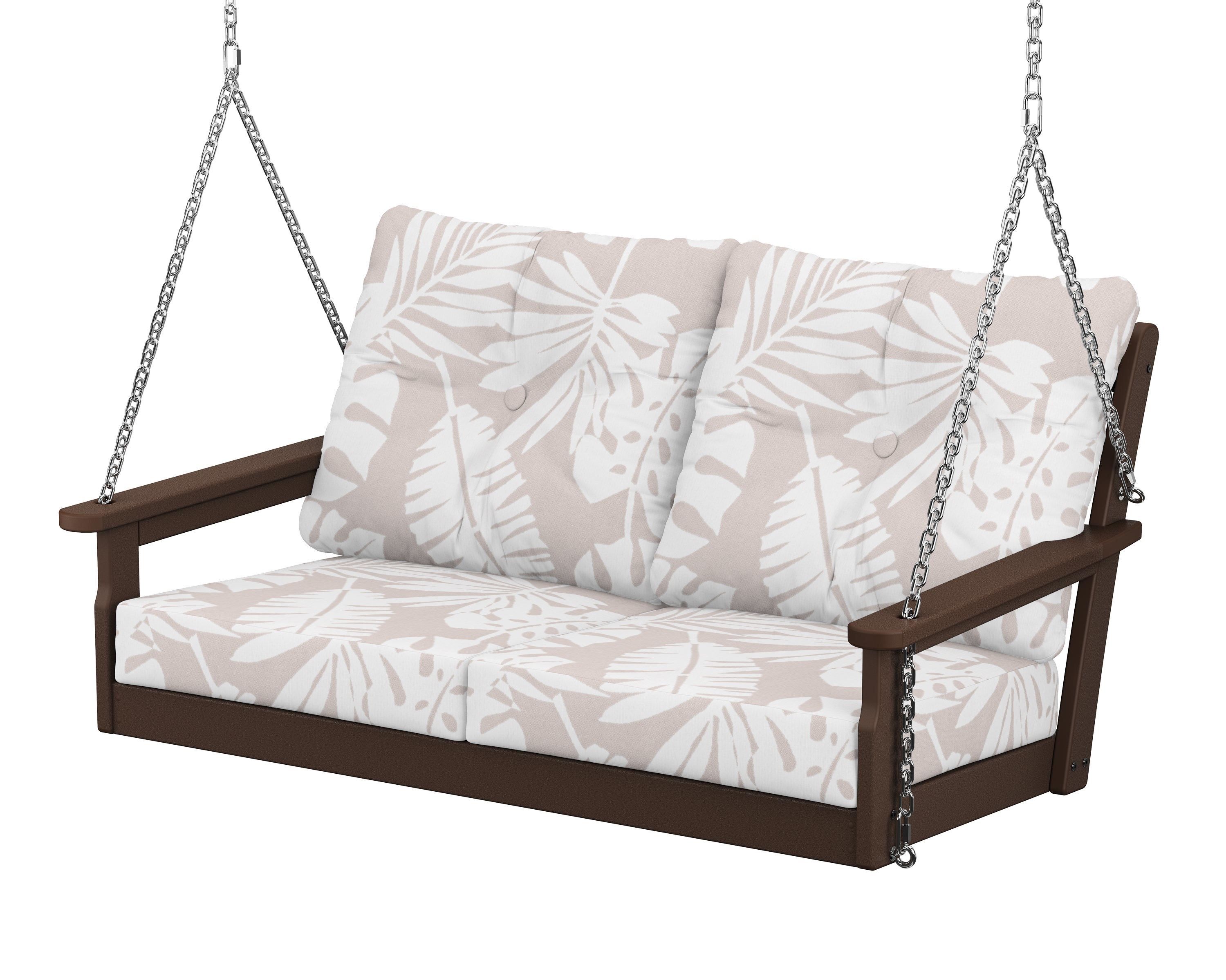 POLYWOOD® Vineyard Deep Seating Swing in Mahogany / Leaf Dune Burlap