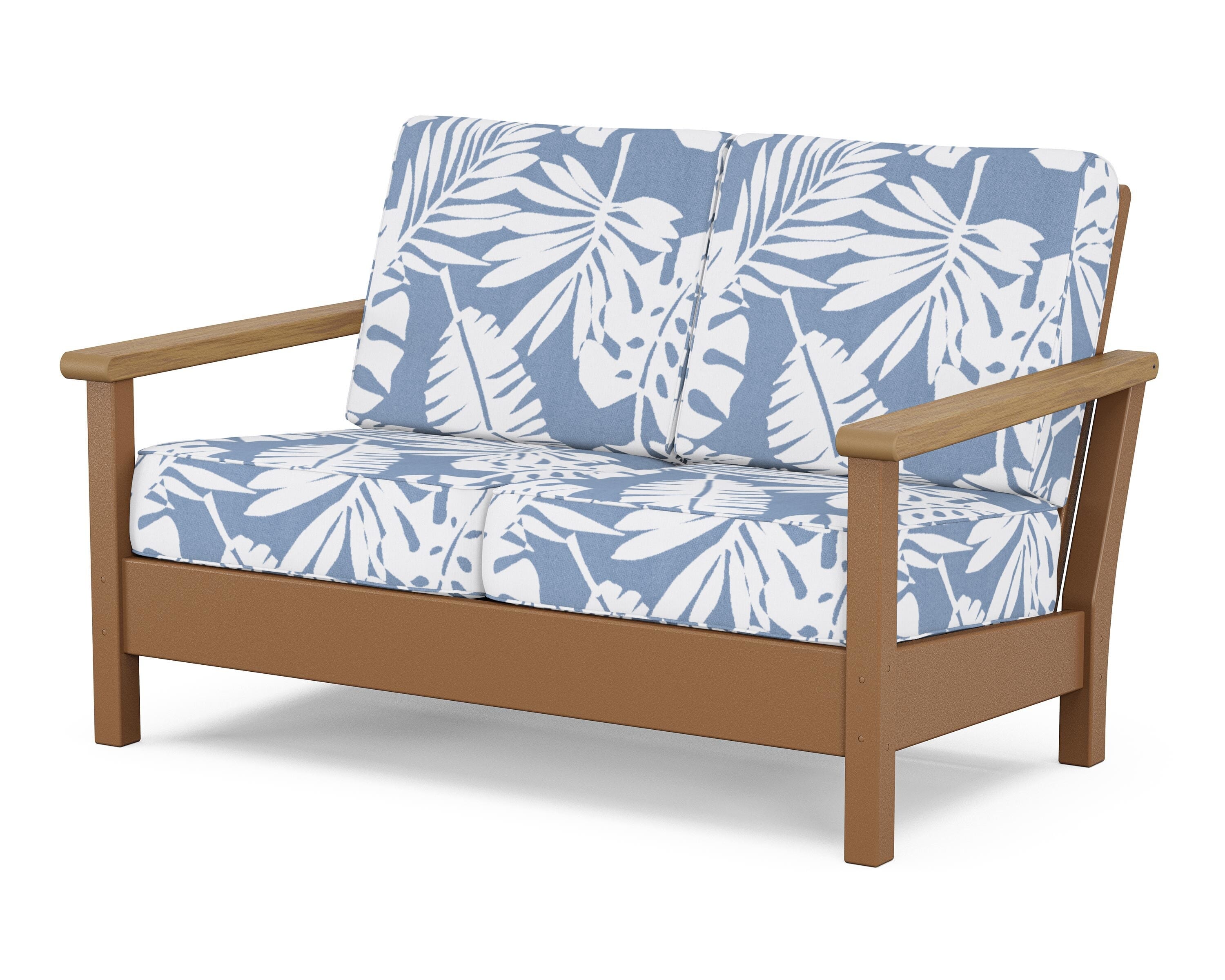 POLYWOOD® Harbour Deep Seating Loveseat in Teak / Natural / Leaf Sky Blue