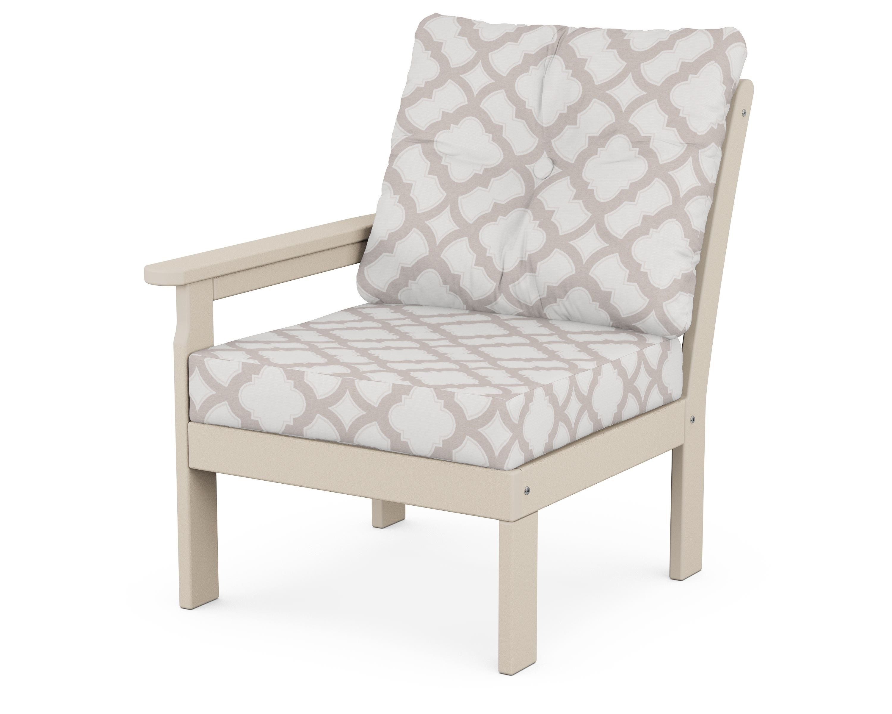 POLYWOOD® Vineyard Modular Left Arm Chair in Sand / Trellis Dune Burlap