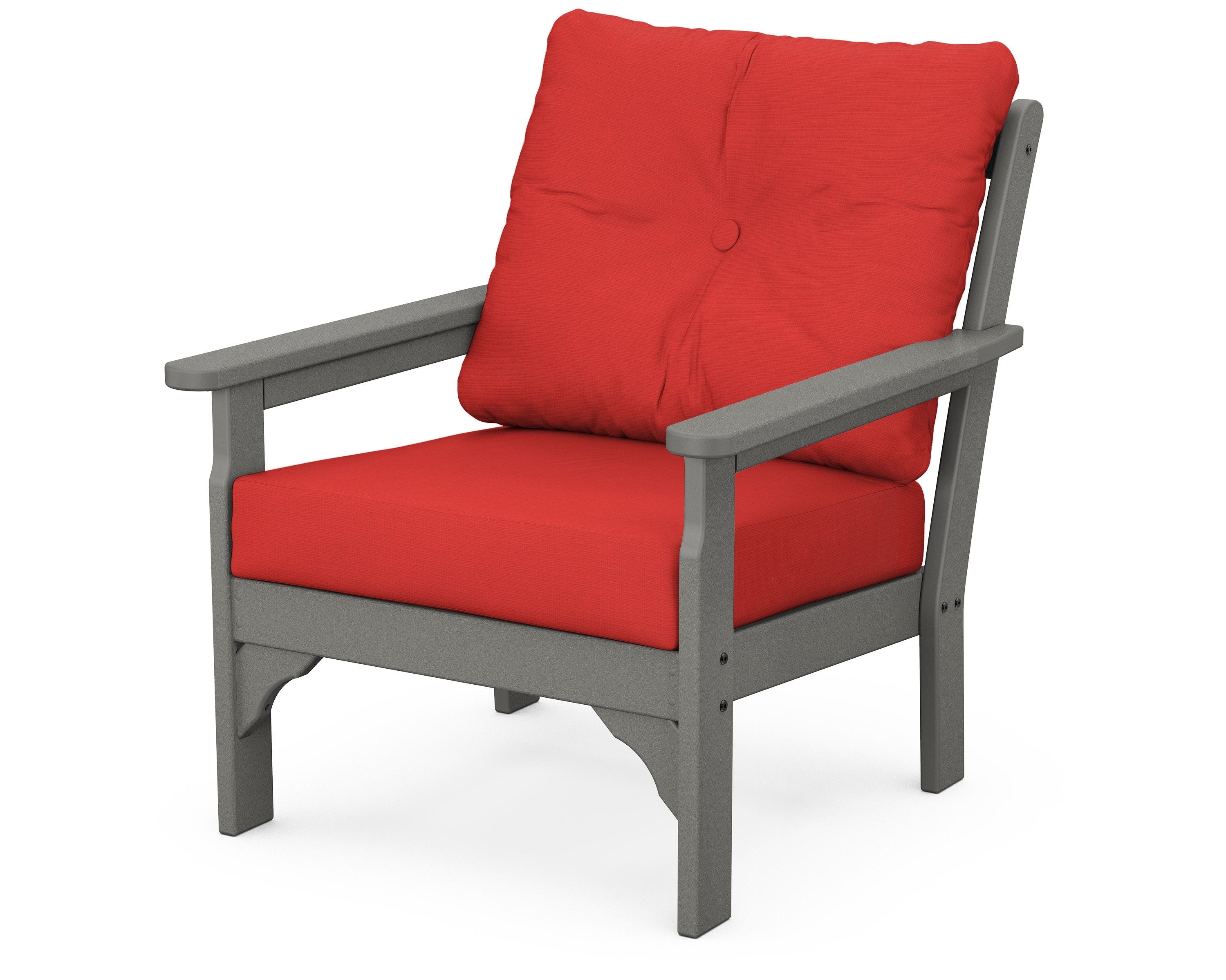 POLYWOOD® Vineyard Deep Seating Chair in Slate Grey / Crimson Linen