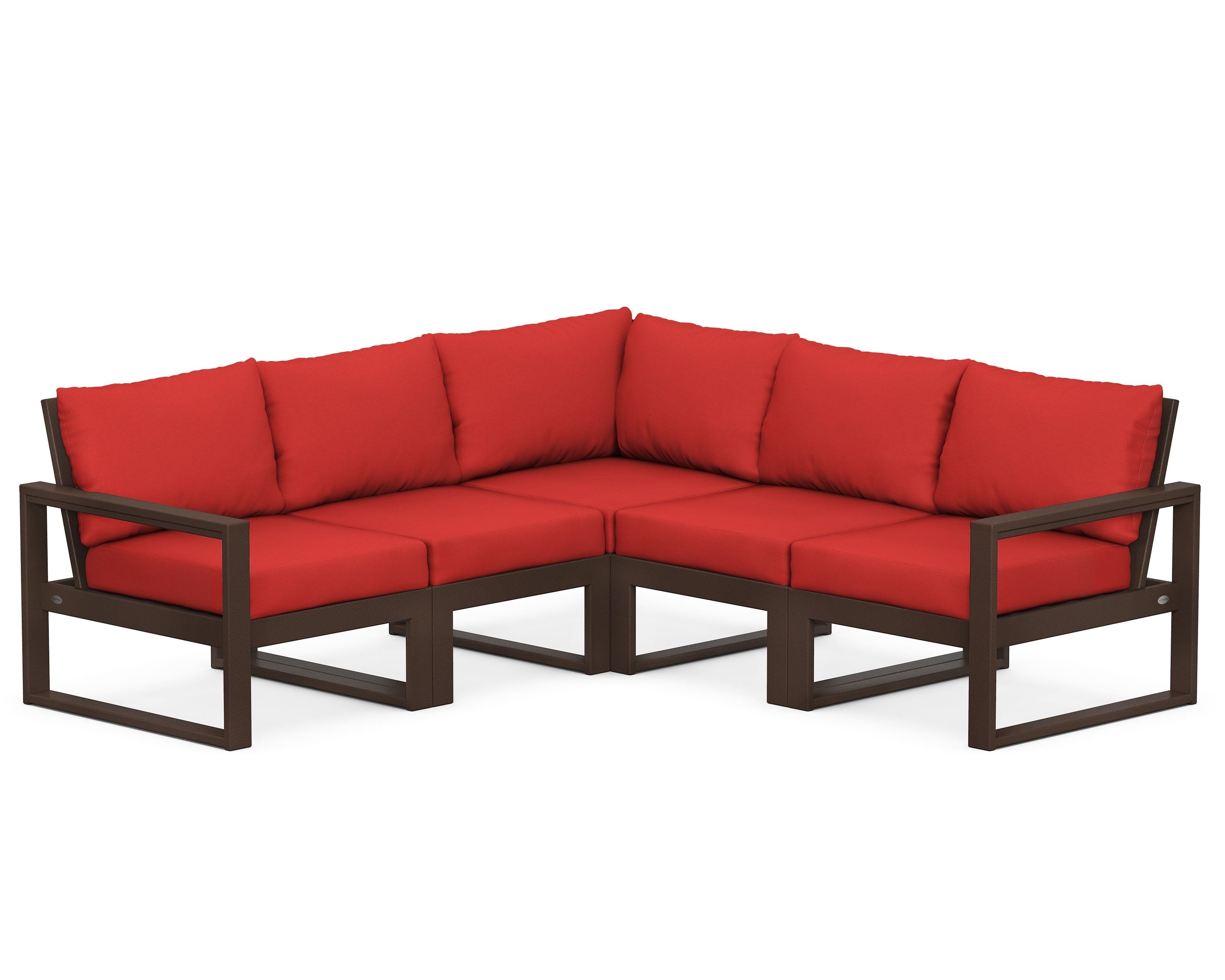 POLYWOOD® EDGE 5-Piece Modular Deep Seating Set in Mahogany / Crimson Linen