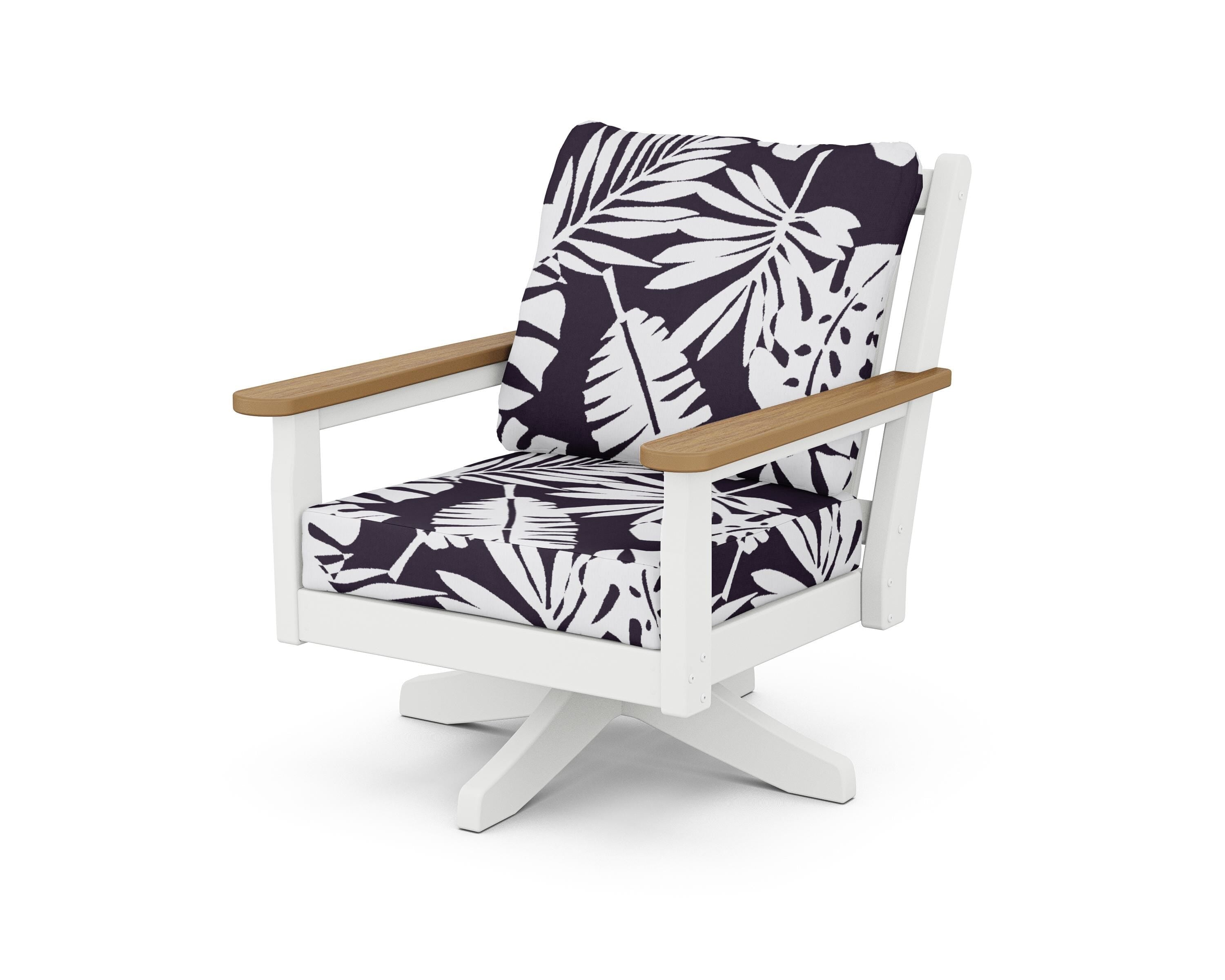POLYWOOD® Chippendale Deep Seating Swivel Chair in White / Natural / Leaf Navy