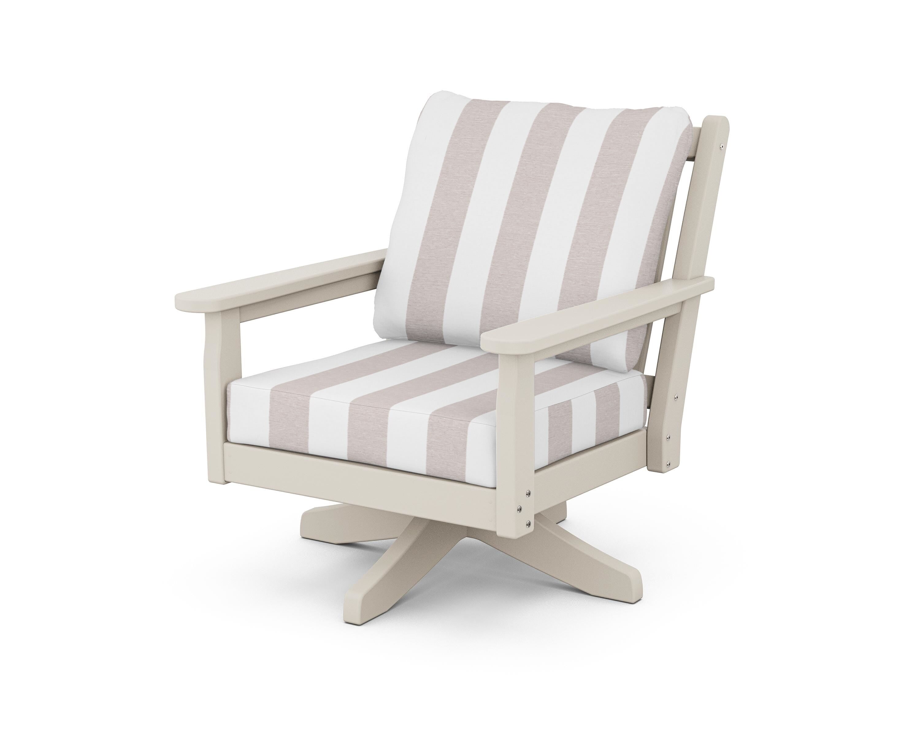 POLYWOOD® Chippendale Deep Seating Swivel Chair in Sand / Cabana Stripe Dune Burlap