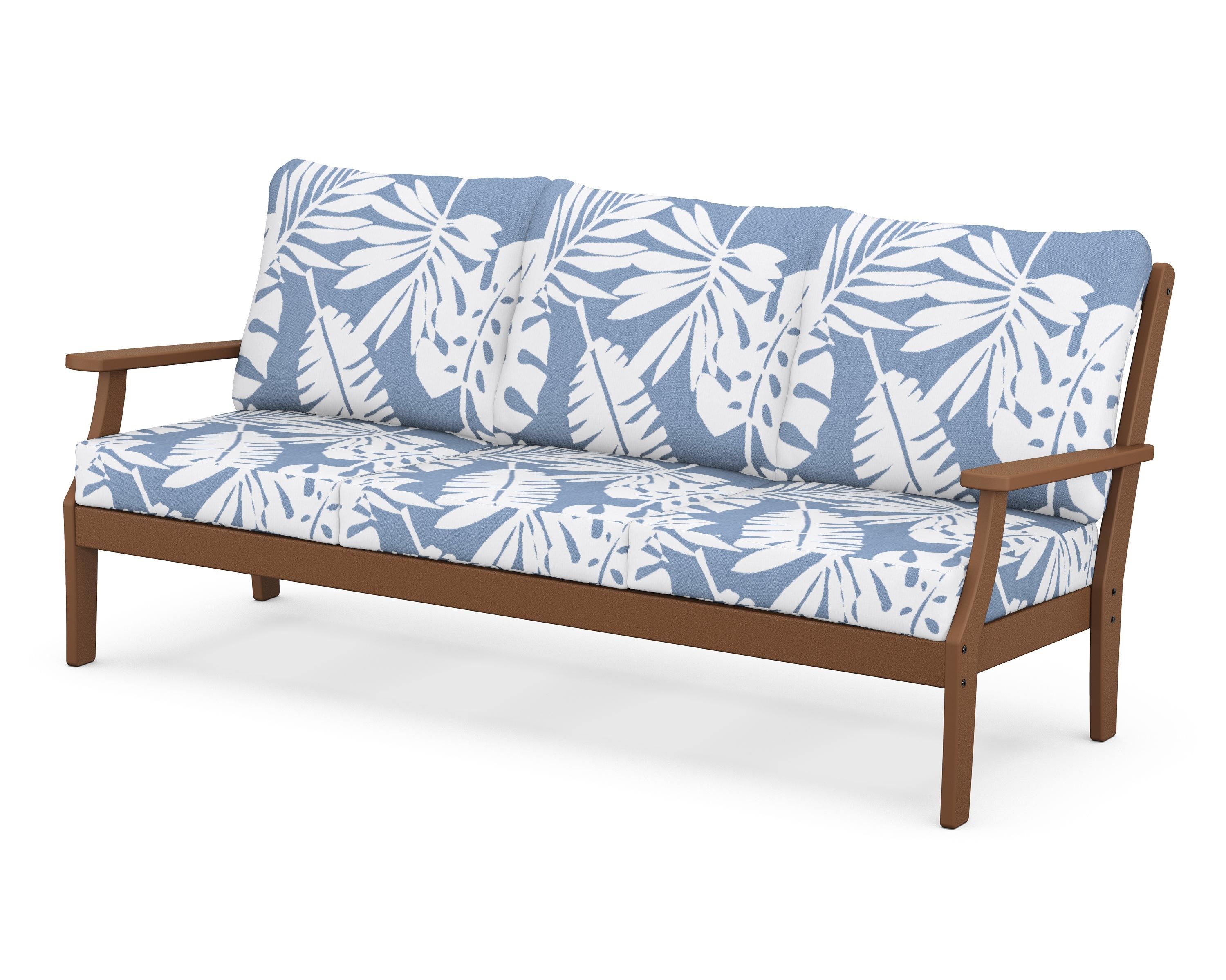 POLYWOOD® Braxton Deep Seating Sofa in Teak / Leaf Sky Blue