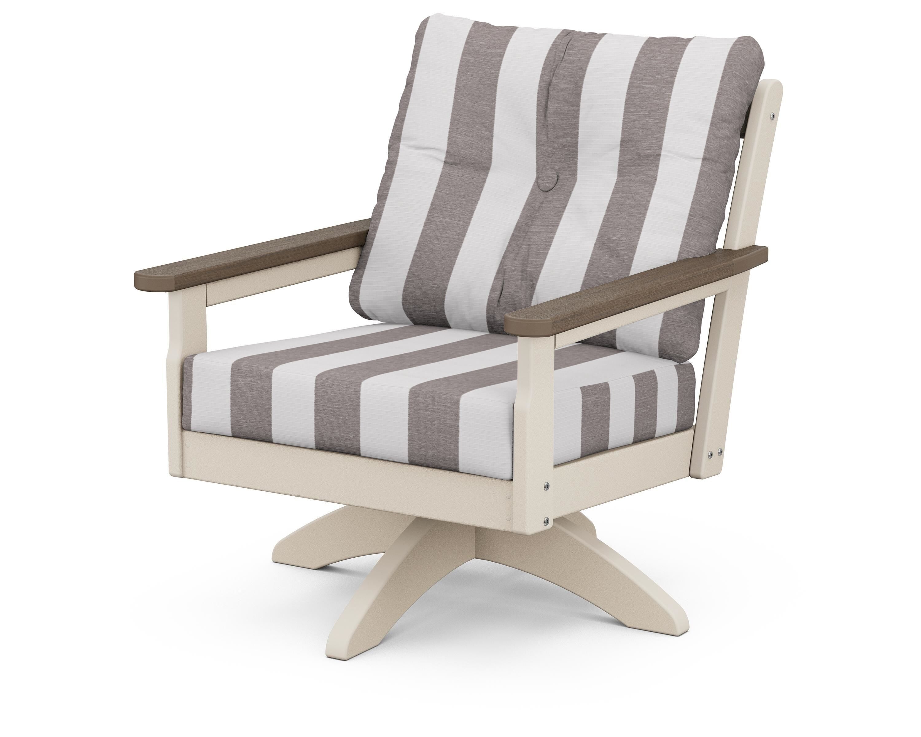POLYWOOD® Vineyard Deep Seating Swivel Chair in Sand / Kona / Cabana Stripe Grey Mist