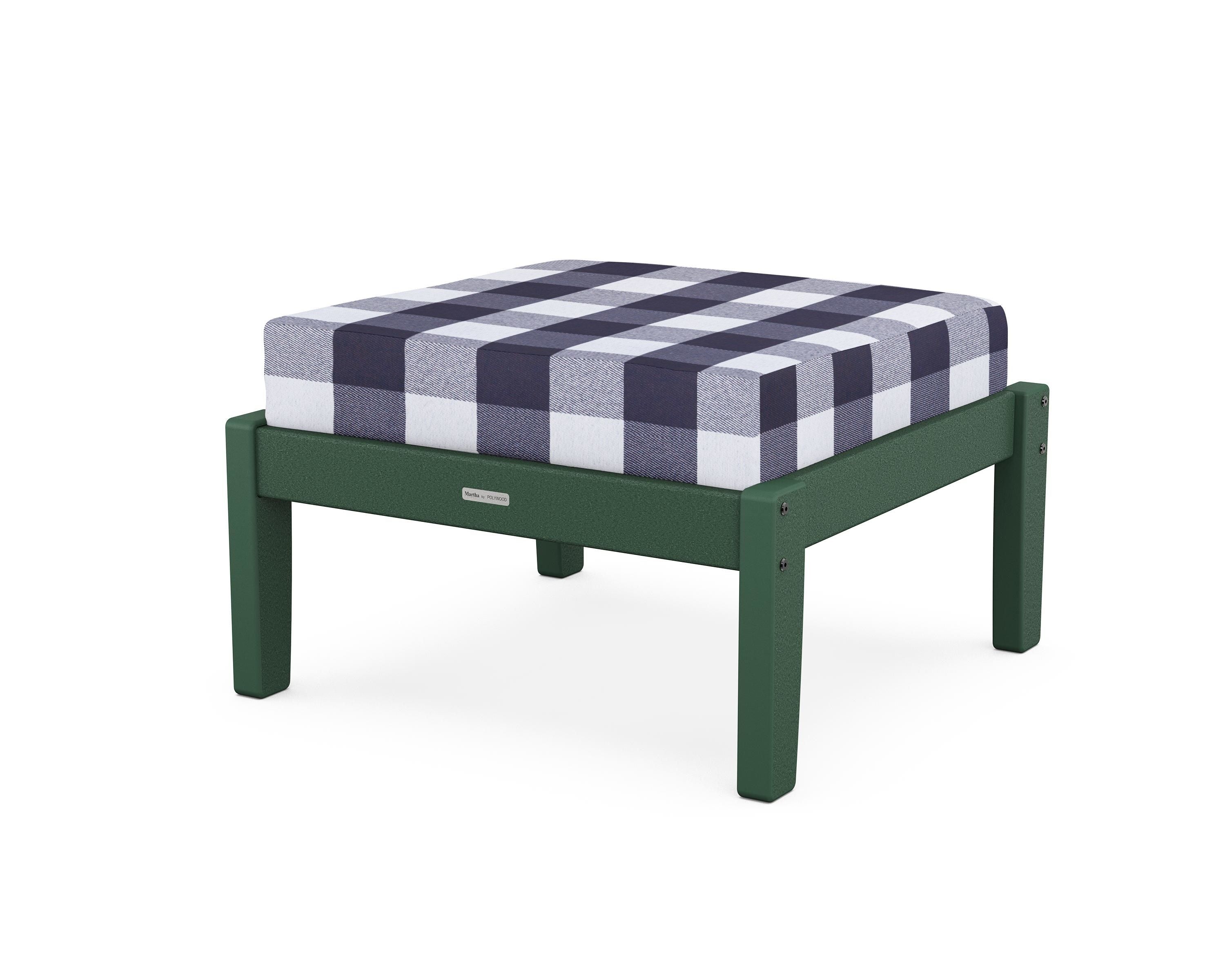Martha Stewart by POLYWOOD® Chinoiserie Deep Seating Ottoman in Green / Buffalo Plaid Navy