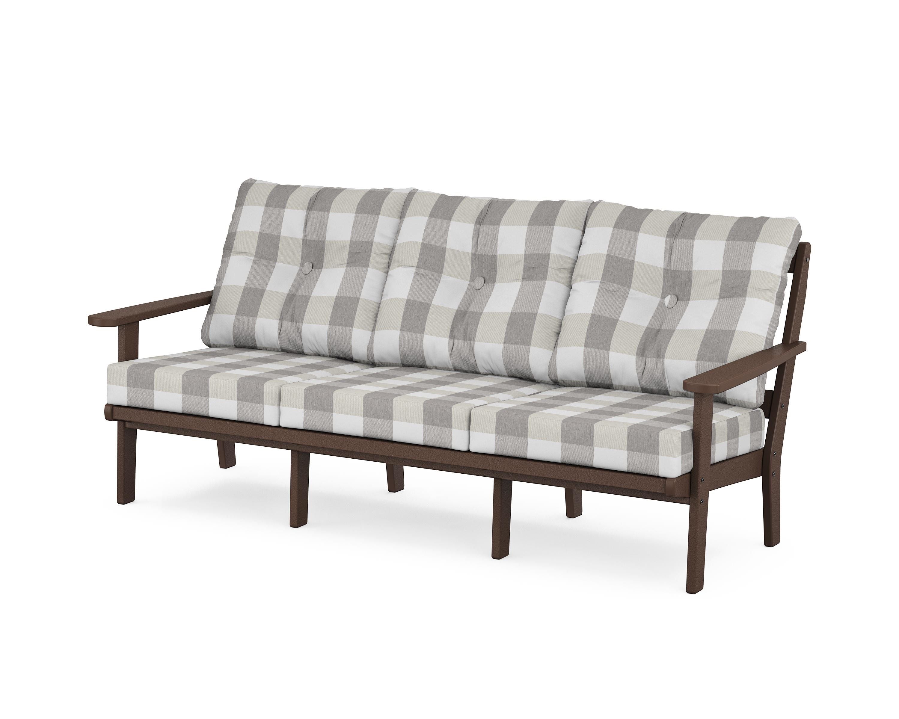 POLYWOOD® Mission Deep Seating Sofa in Mahogany / Buffalo Plaid Grey Mist