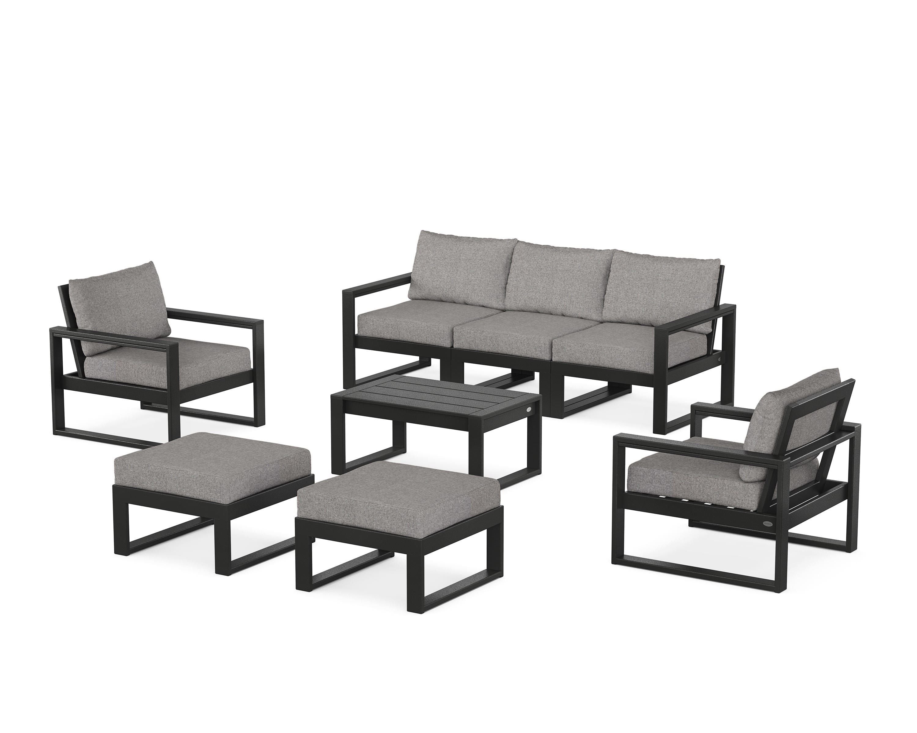 POLYWOOD® EDGE Sectional 8-Piece Lounge Sofa Set in Black / Grey Mist
