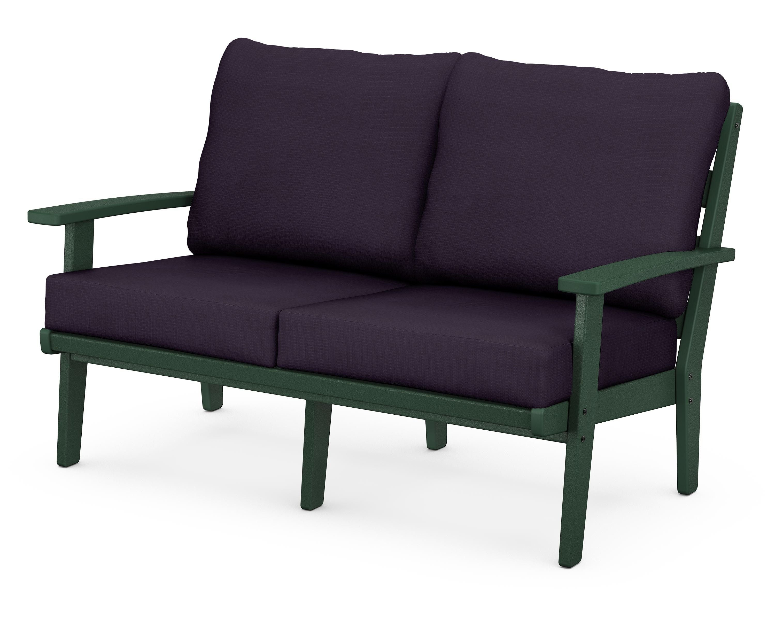 POLYWOOD® Grant Park Deep Seating Loveseat in Green / Navy Linen