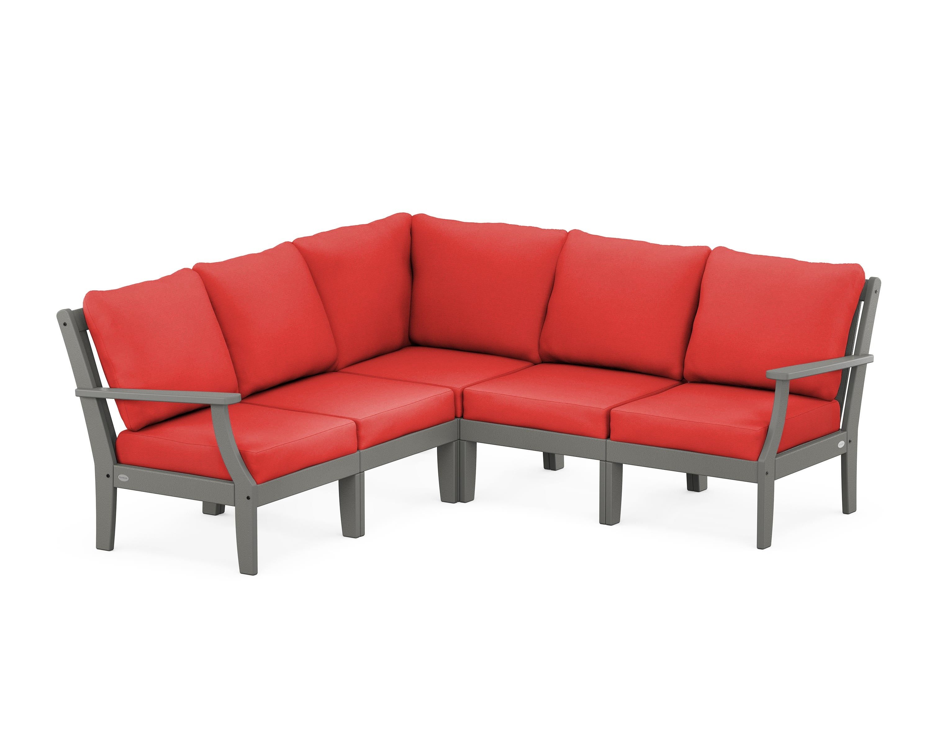 POLYWOOD® Braxton Modular 5-Piece Deep Seating Set in Slate Grey / Crimson Linen